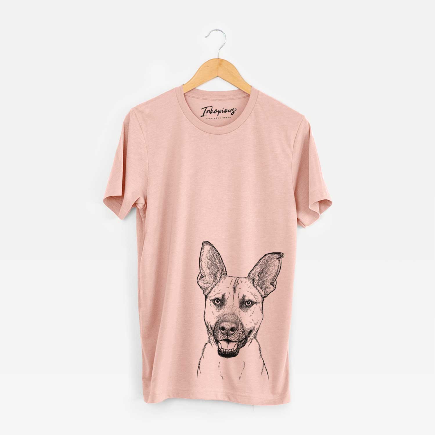 Hand-drawn sketch of Remus the German Shepherd Mix on a Peach Unisex crewneck