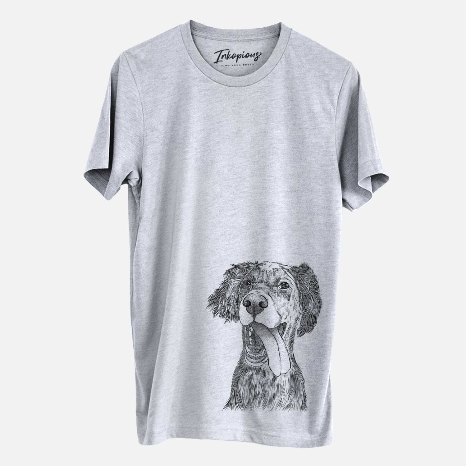 Hand-drawn sketch of Renly the English Setter on a Grey Unisex crewneck