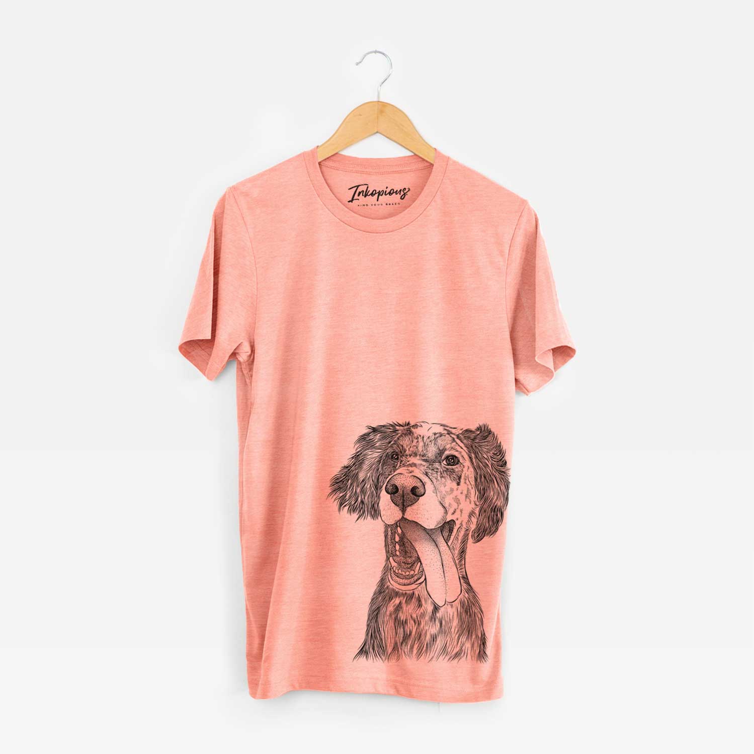 Hand-drawn sketch of Renly the English Setter on a Sunset Unisex crewneck