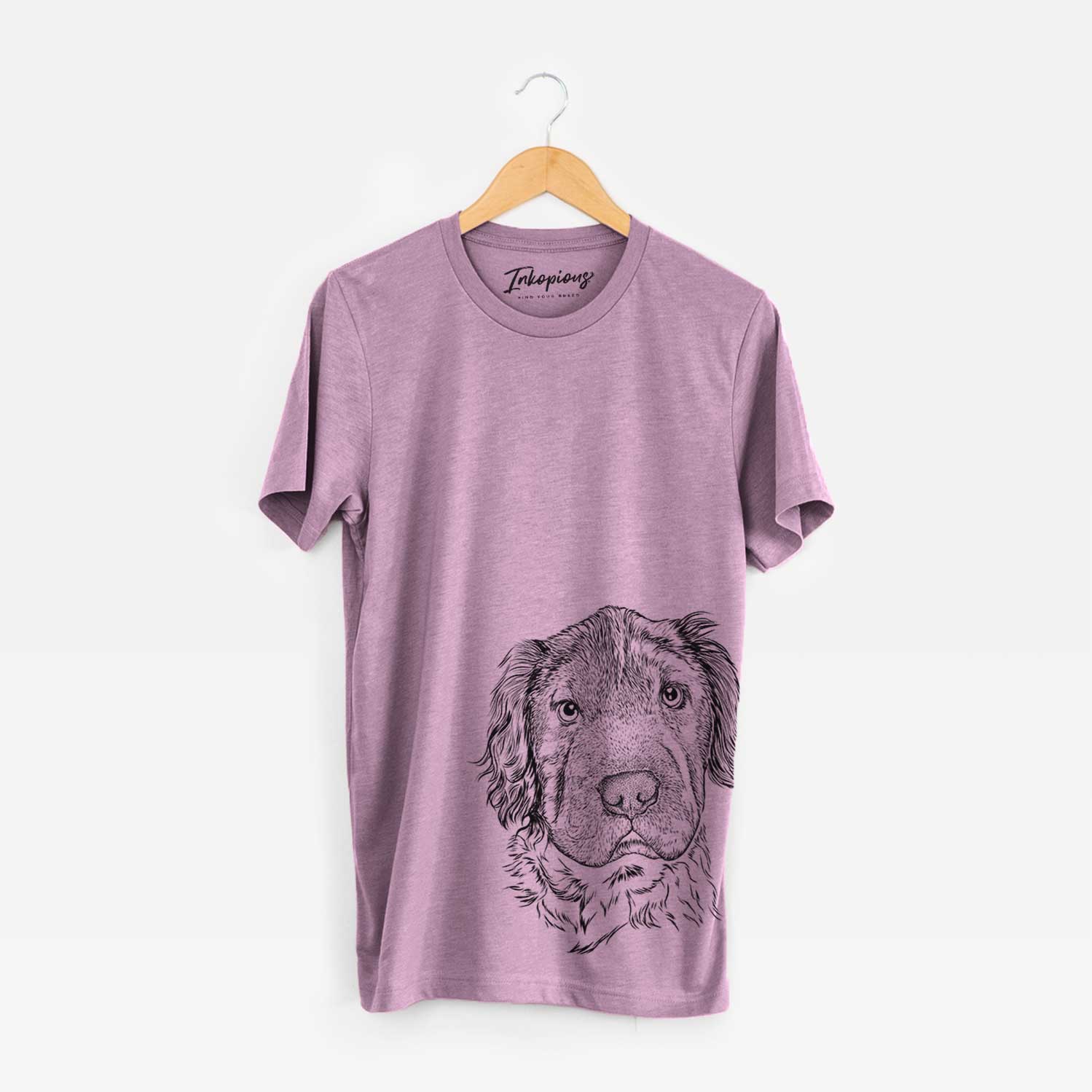 Hand-drawn sketch of Rex the Mini Hippo on an Orchid Bella Canvas Unisex Crewneck