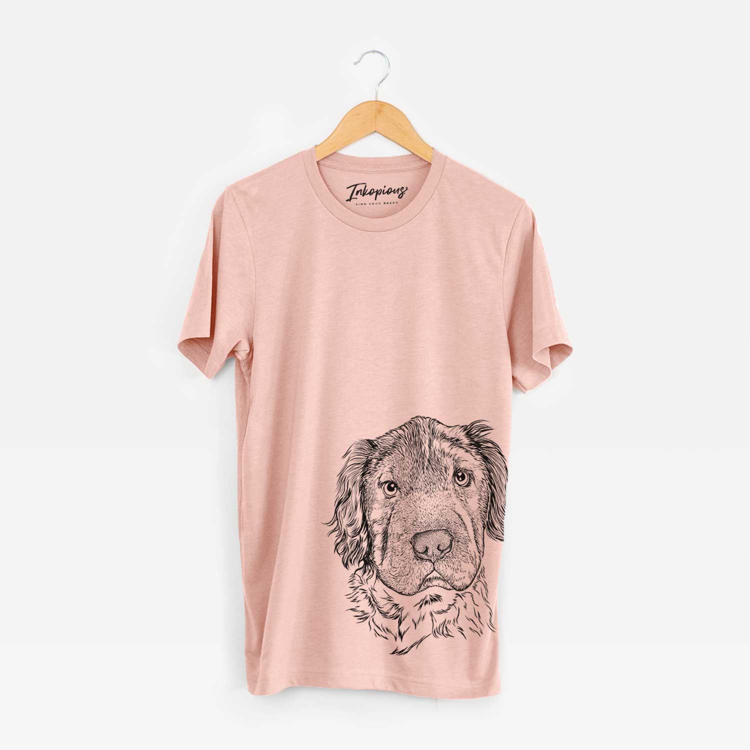 Hand-drawn sketch of Rex the Mini Hippo on a Peach Bella Canvas Unisex Crewneck