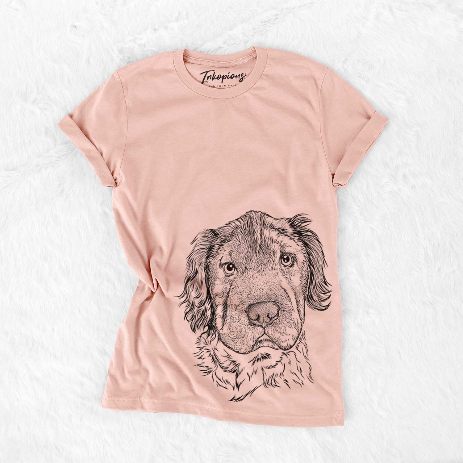 Hand-drawn sketch of Rex the Mini Hippo on a Peach Bella Canvas Unisex Crewneck