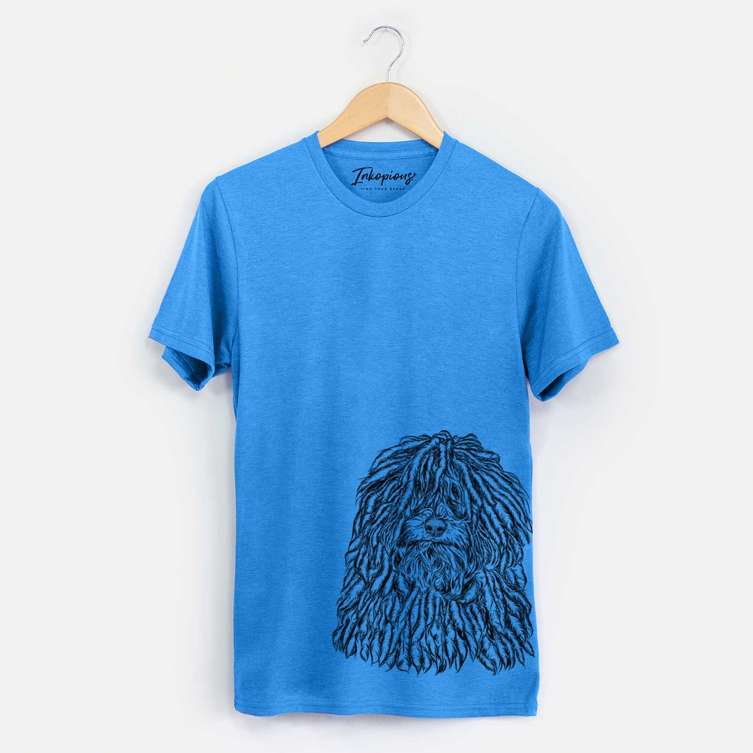 Hand-drawn sketch of Rezi the Puli on a Blue Unisex crewneck