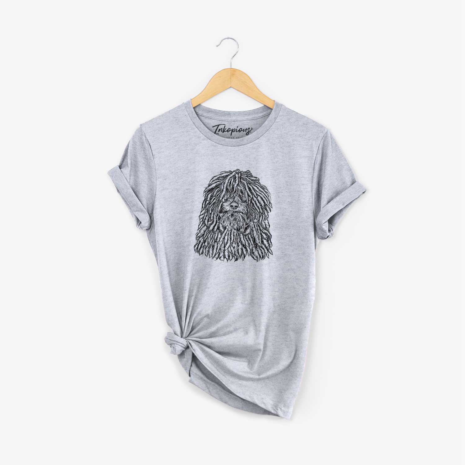 Hand-drawn sketch of Rezi the Puli on a Grey Unisex crewneck