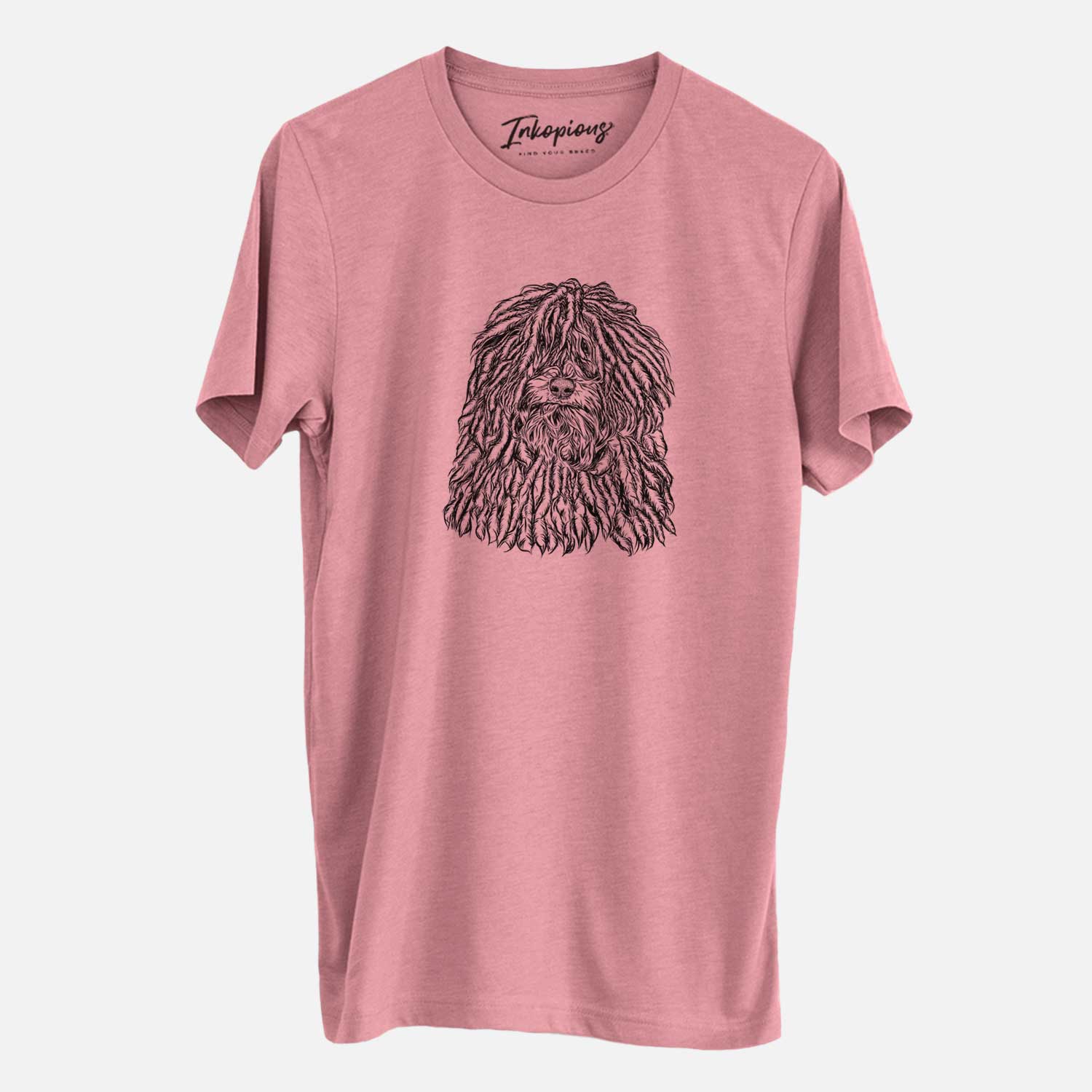 Hand-drawn sketch of Rezi the Puli on a Mauve Unisex crewneck