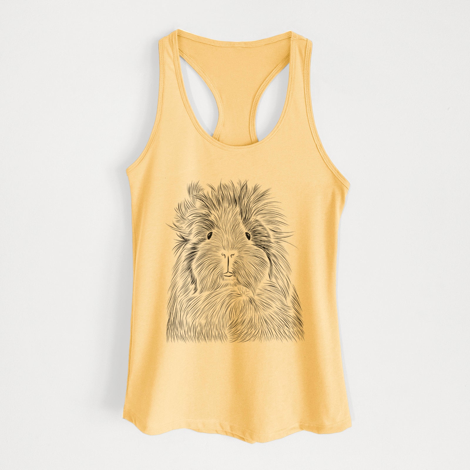 Hand-drawn sketch of Rhino the Guinea Pig on a Banana Cream Women's racerback tanktop