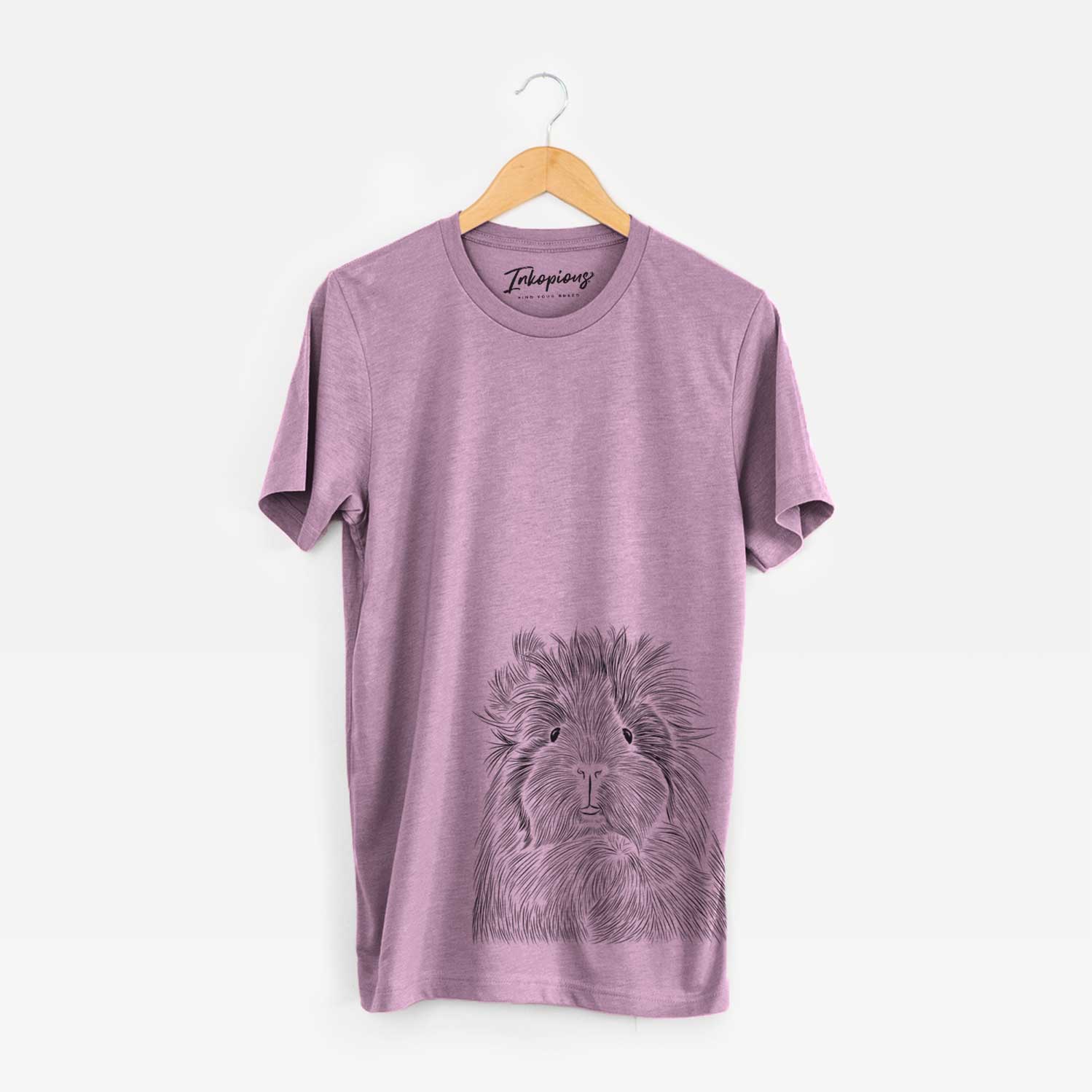 Hand-drawn sketch of Rhino the Guinea Pig on an Orchid Unisex crewneck