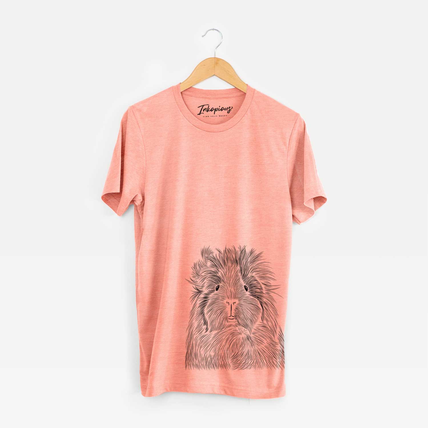Hand-drawn sketch of Rhino the Guinea Pig on a Sunset Unisex crewneck