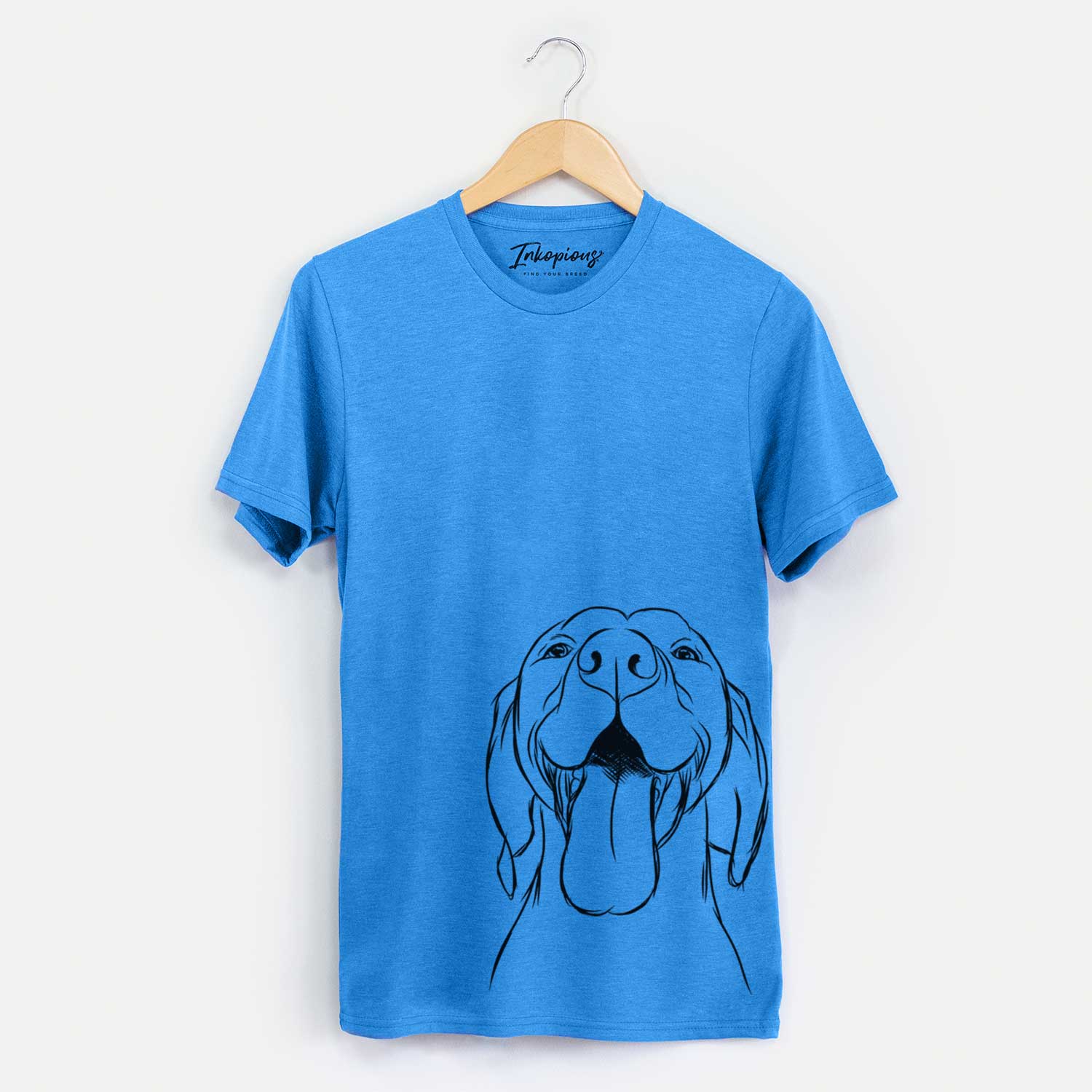 Hand-drawn sketch of Rhys the Vizsla on a Blue Unisex crewneck