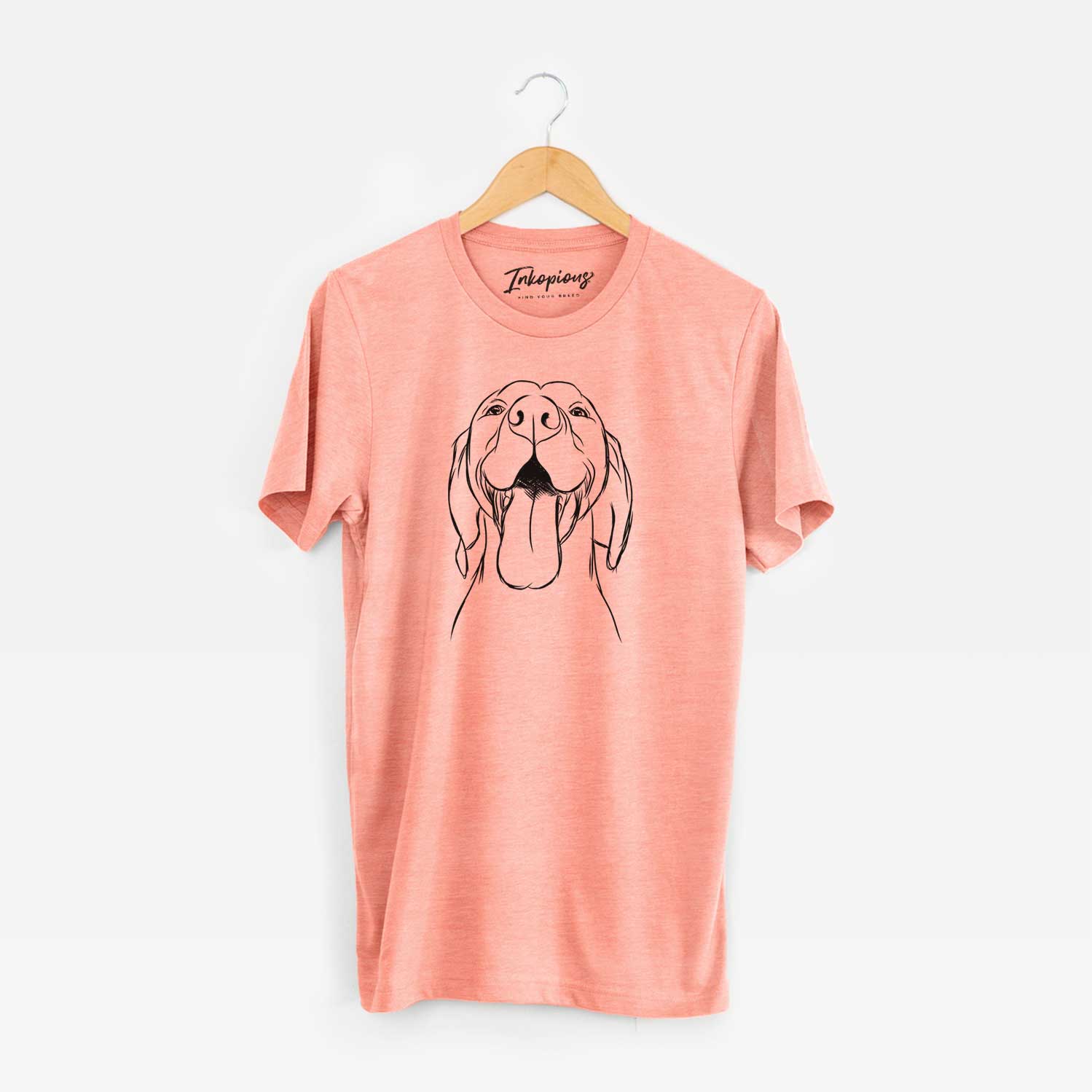 Hand-drawn sketch of Rhys the Vizsla on a Sunset Unisex crewneck