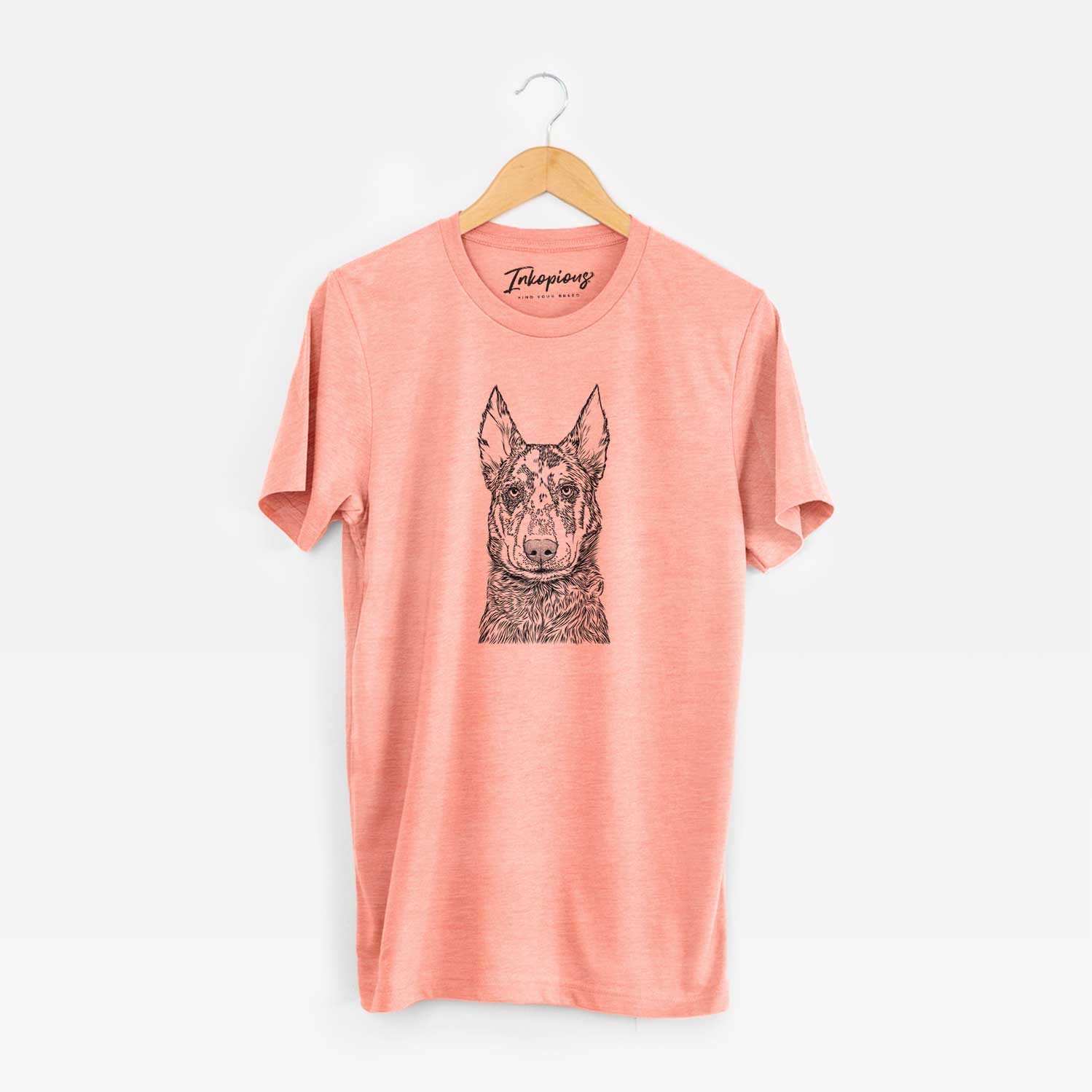 Hand-drawn sketch of Riggs the Beauceron on a Sunset Unisex crewneck
