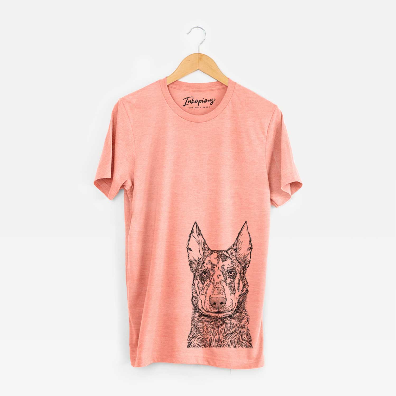 Hand-drawn sketch of Riggs the Beauceron on a Sunset Unisex crewneck