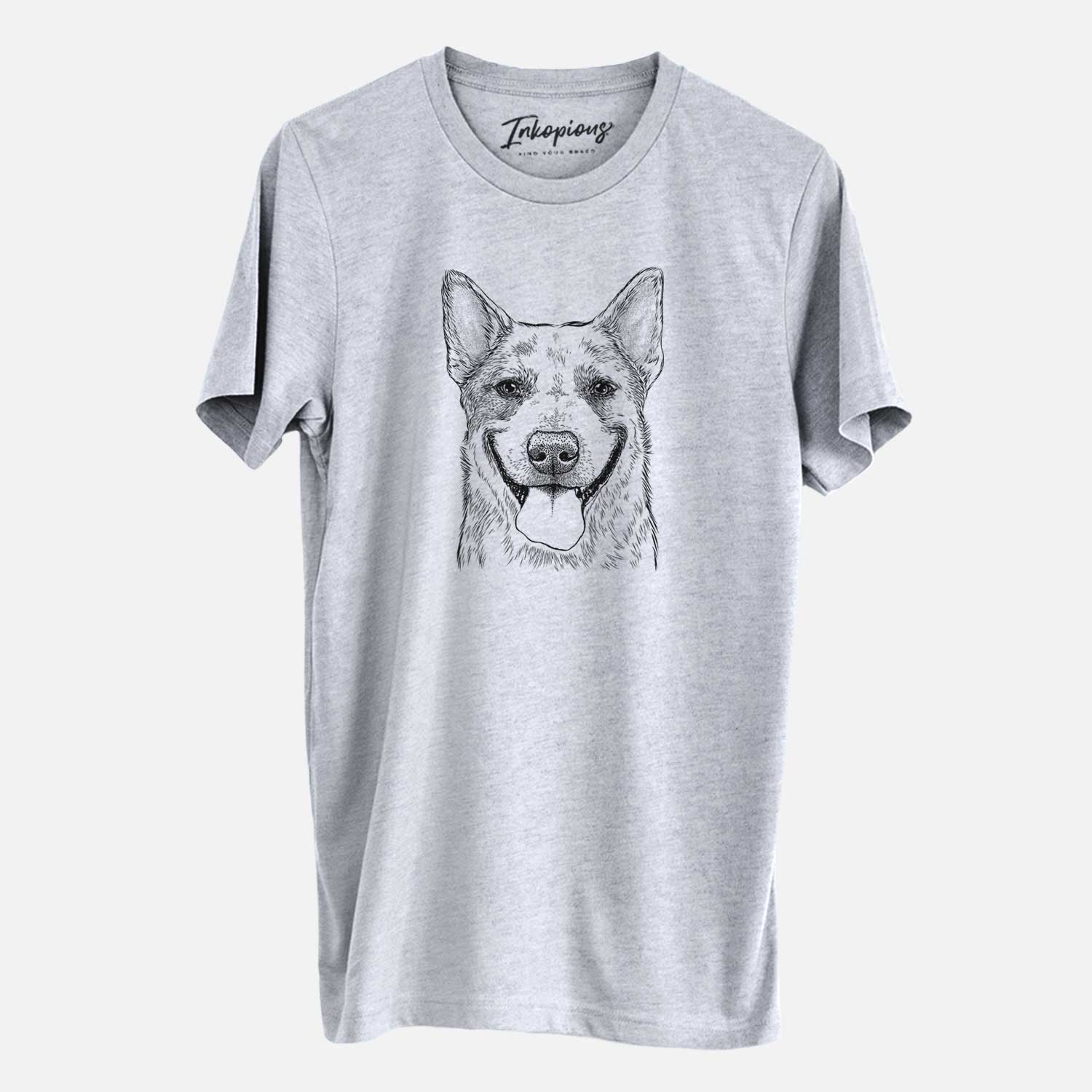 Hand-drawn sketch of Rio the Australian Cattle Dog on a Grey Unisex crewneck
