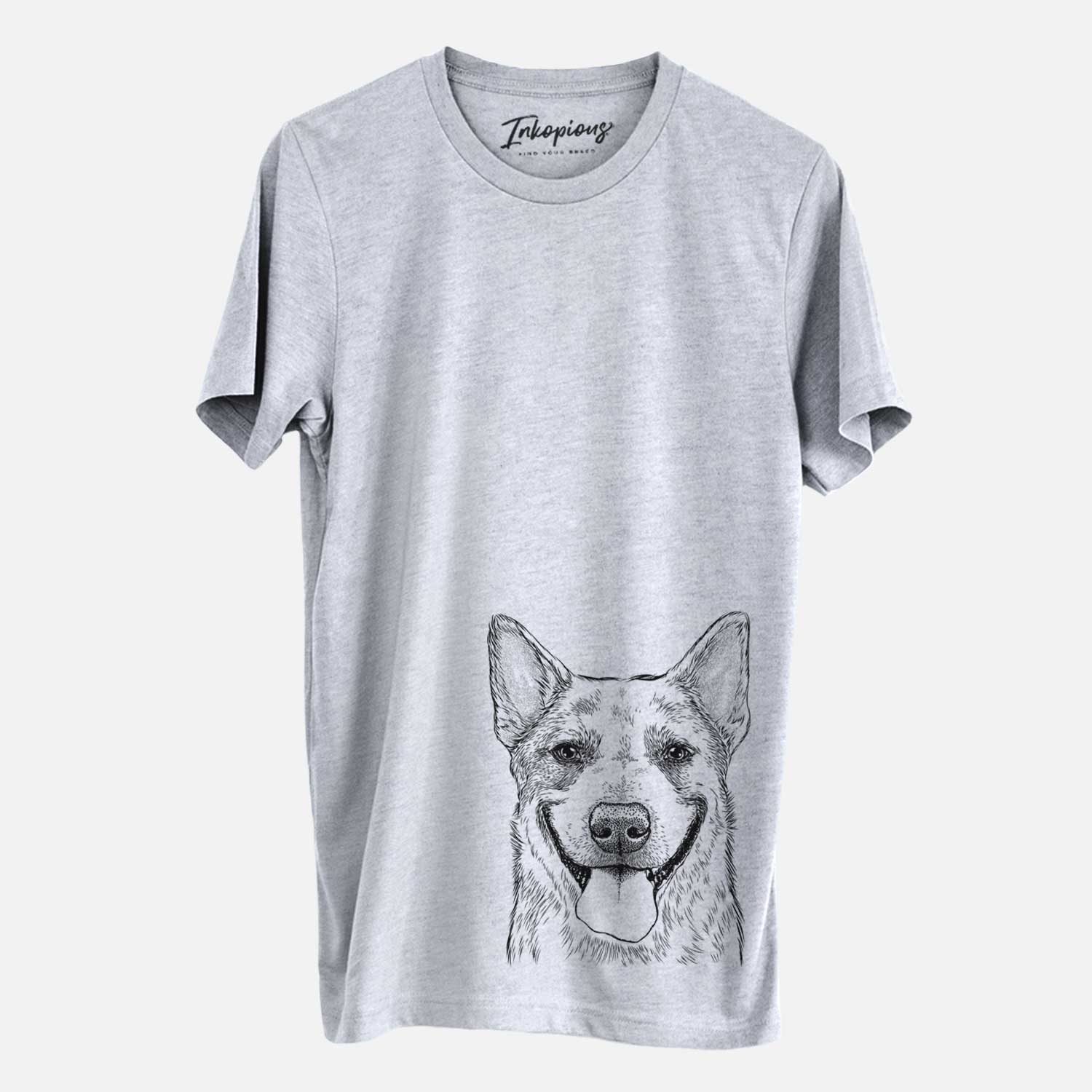 Hand-drawn sketch of Rio the Australian Cattle Dog on a Grey Unisex crewneck