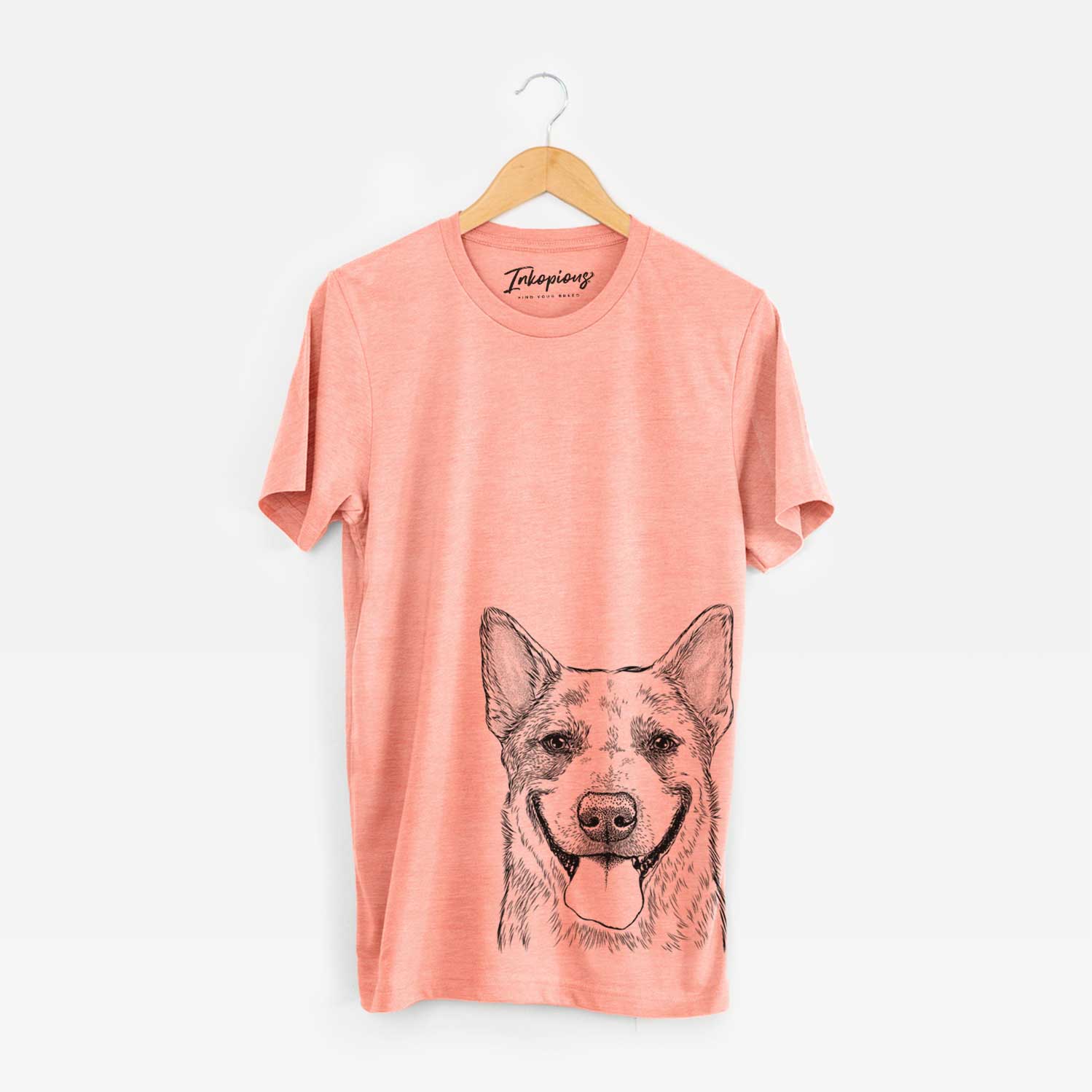 Hand-drawn sketch of Rio the Australian Cattle Dog on a Sunset Unisex crewneck