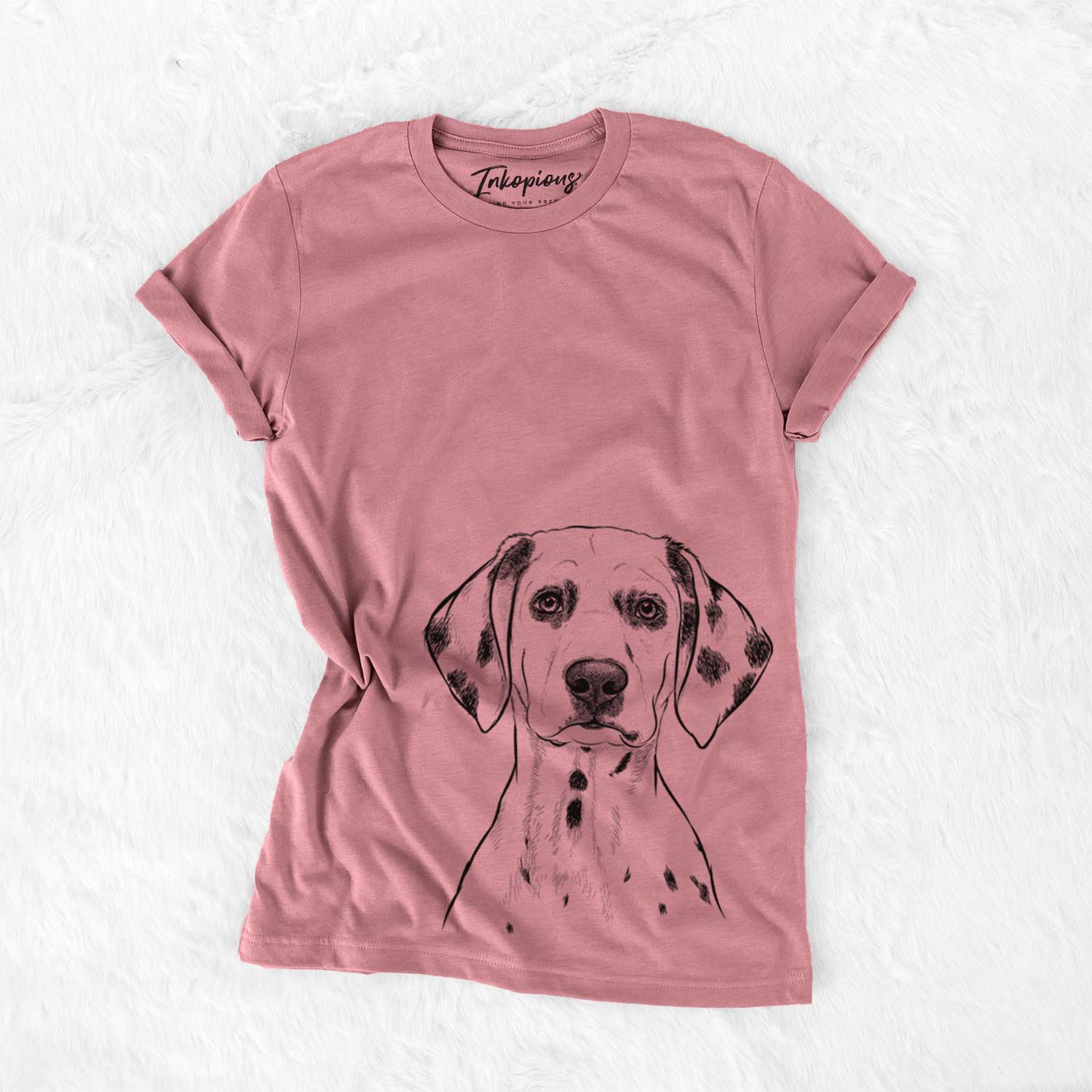 Hand-drawn sketch of Riot the Dalmatian on a Mauve Unisex crewneck