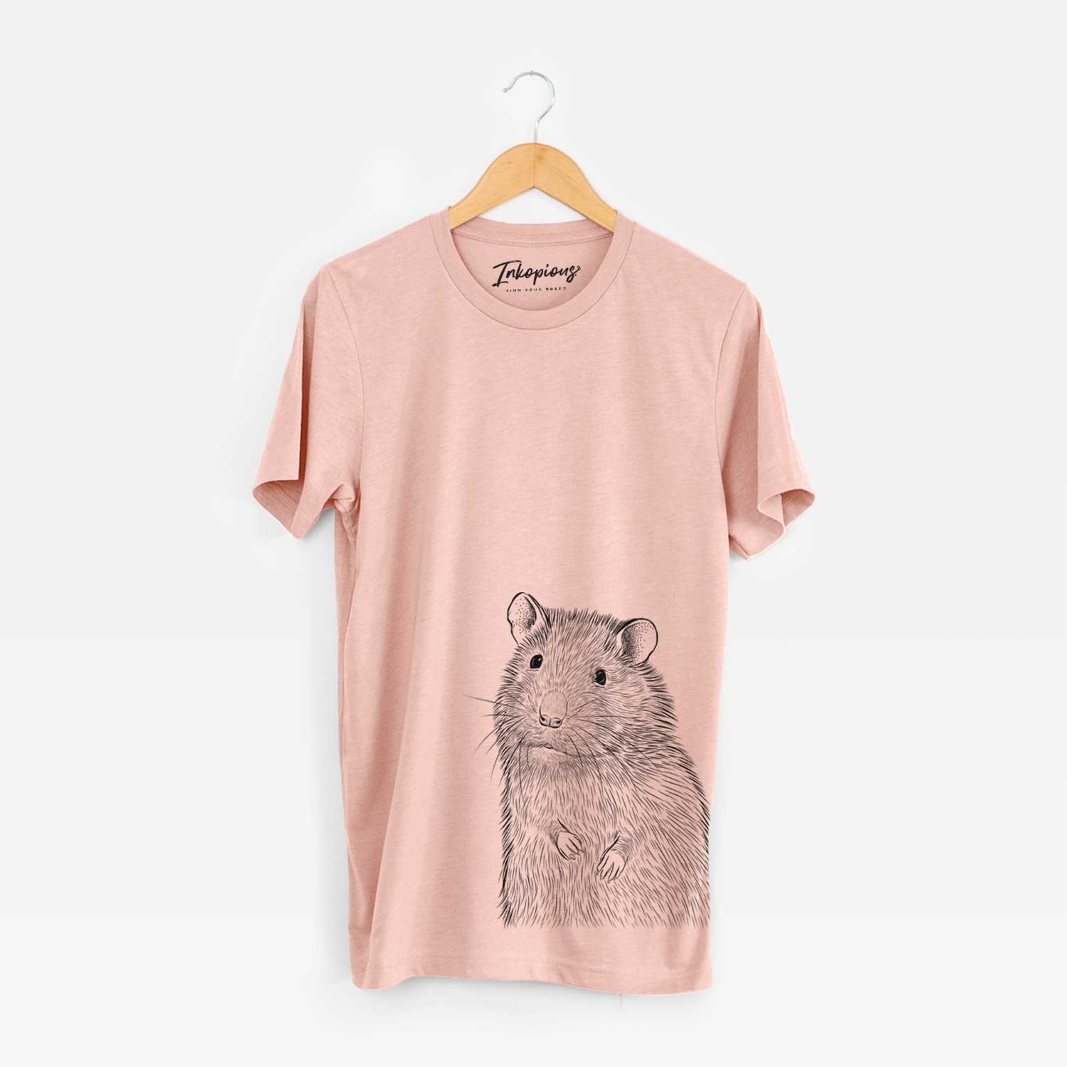 Hand-drawn sketch of Rizzo the Rat on a Peach Unisex crewneck