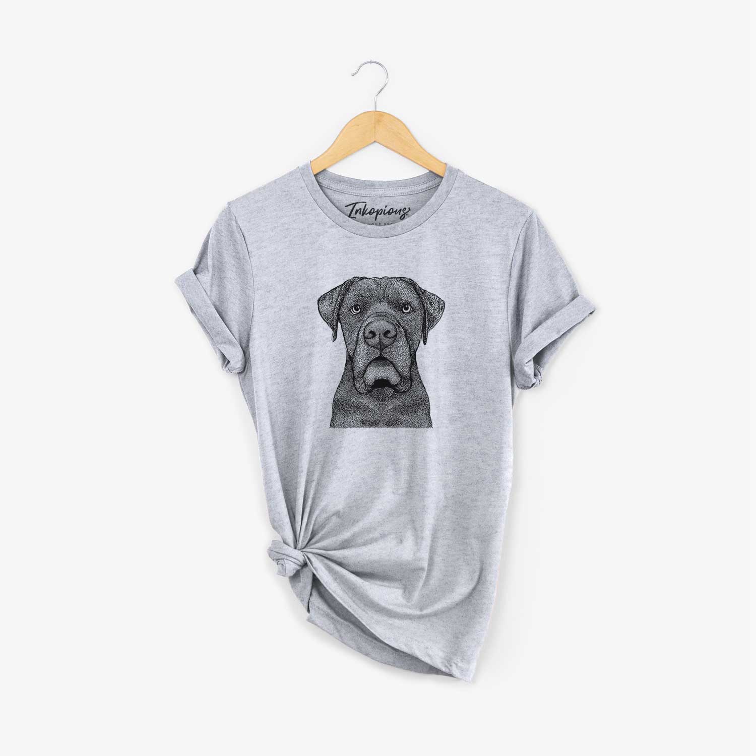 Hand-drawn sketch of Rocco the Cane Corso on a Grey Unisex crewneck