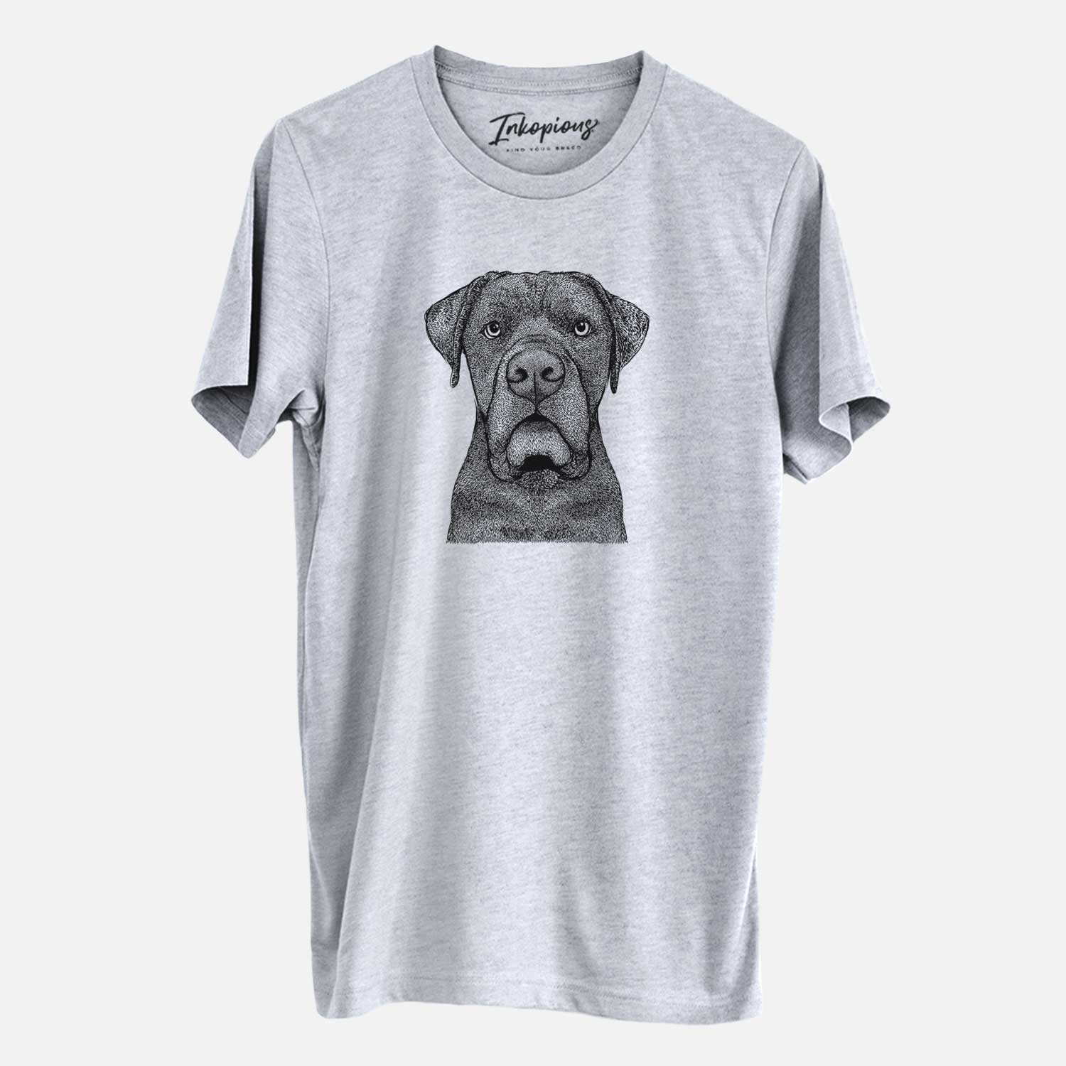Hand-drawn sketch of Rocco the Cane Corso on a Grey Unisex crewneck