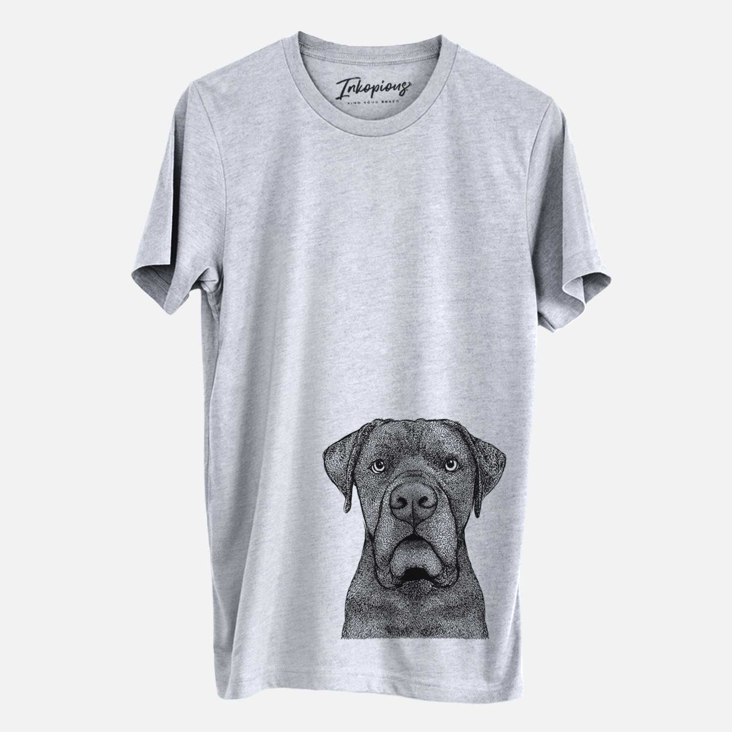 Hand-drawn sketch of Rocco the Cane Corso on a Grey Unisex crewneck
