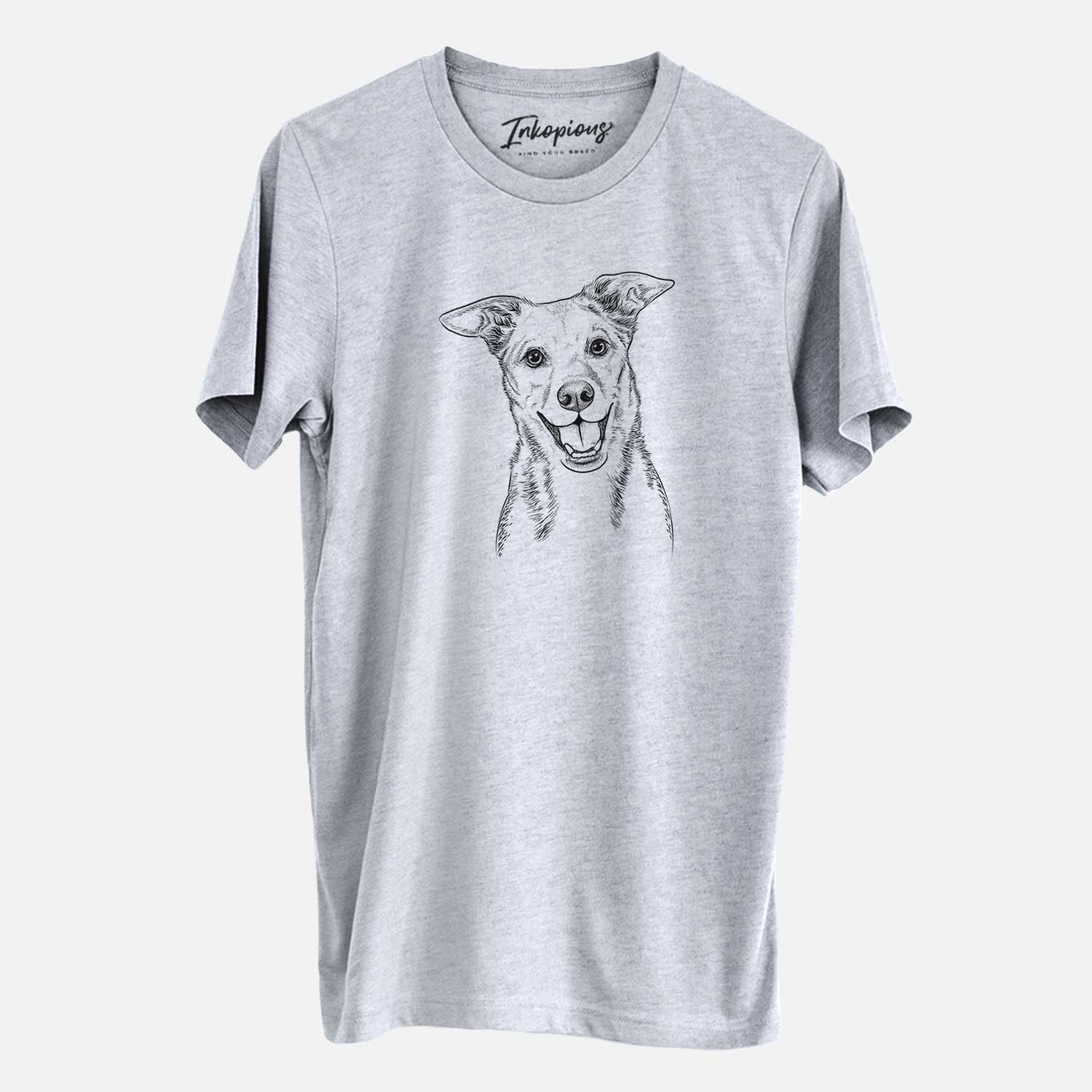 Hand-drawn sketch of Rocco the Mixed Breed on a Grey Unisex crewneck