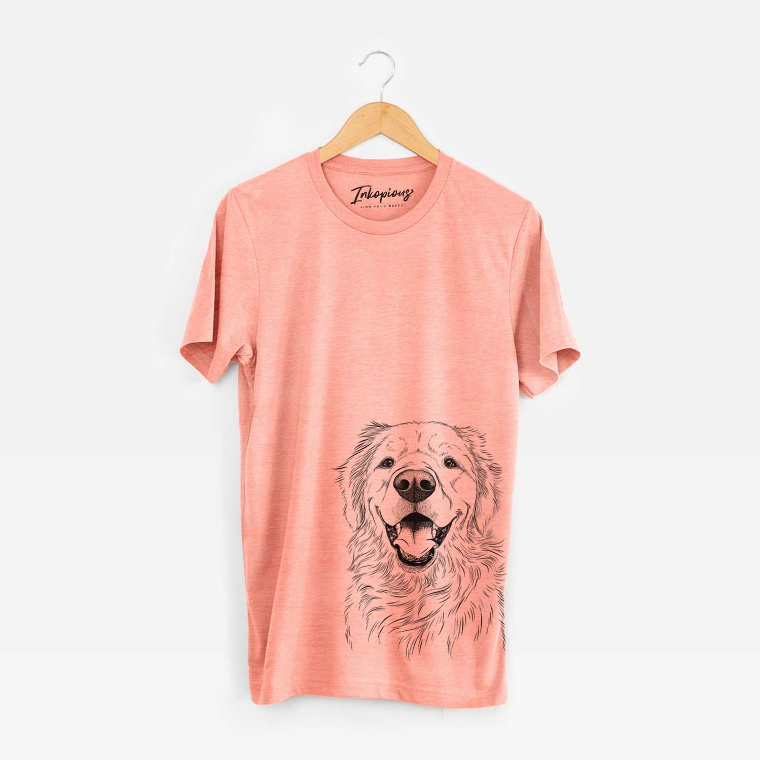 Hand-drawn sketch of Roger the Golden Retriever on a Sunset Unisex crewneck