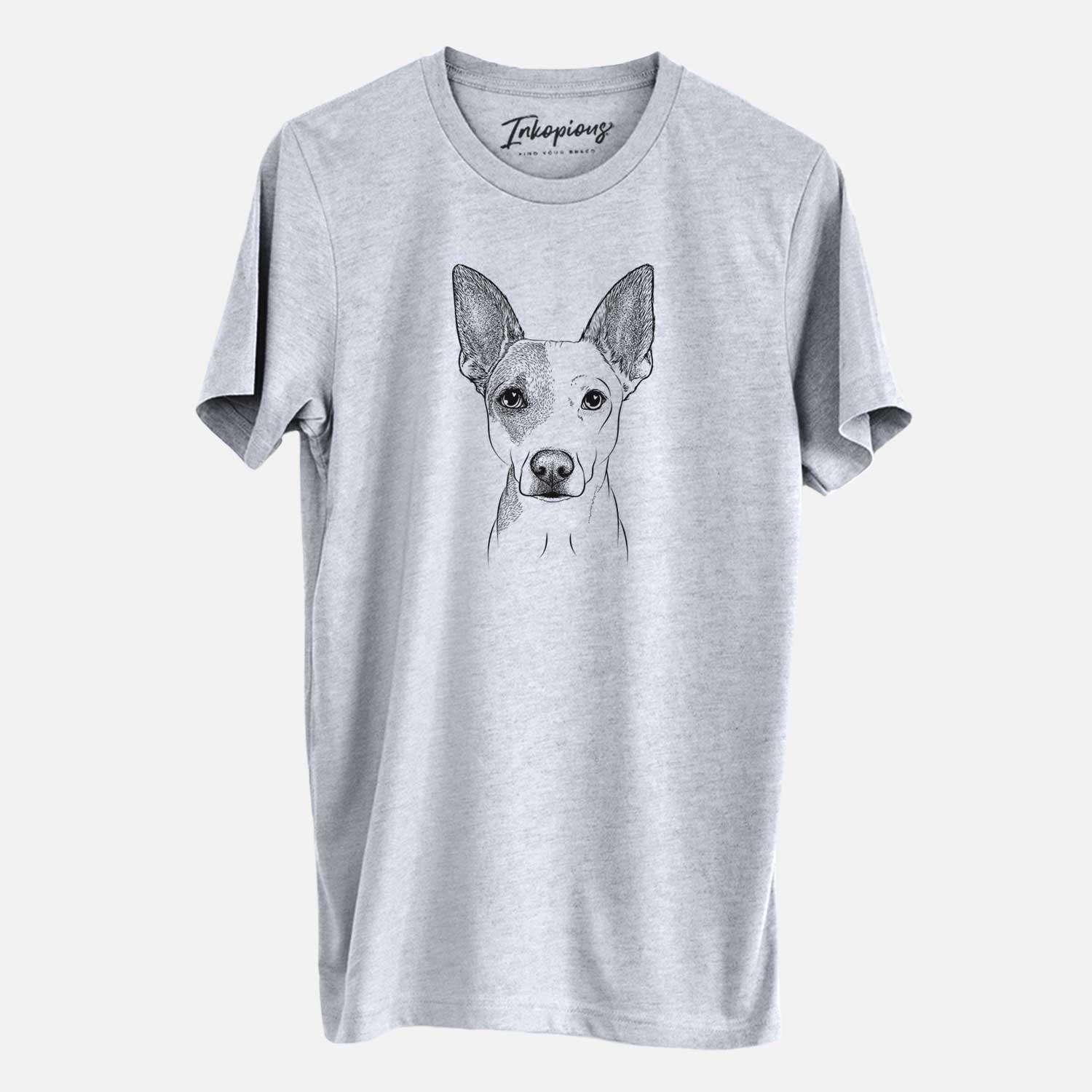 Hand-drawn sketch of Roo the Mixed Breed on a Grey Unisex crewneck
