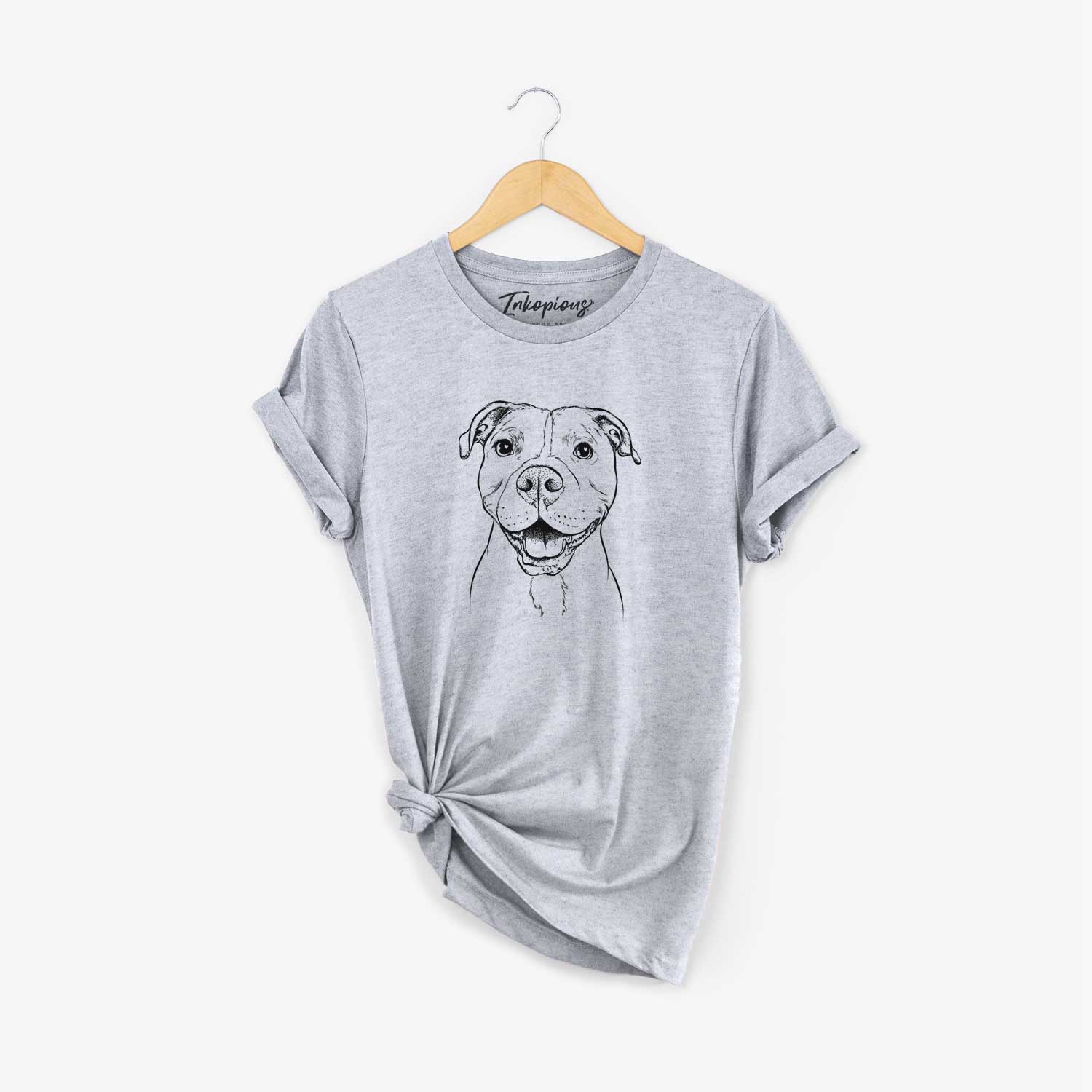 Hand-drawn sketch of Roscoe the Pitbull on a Grey Unisex crewneck