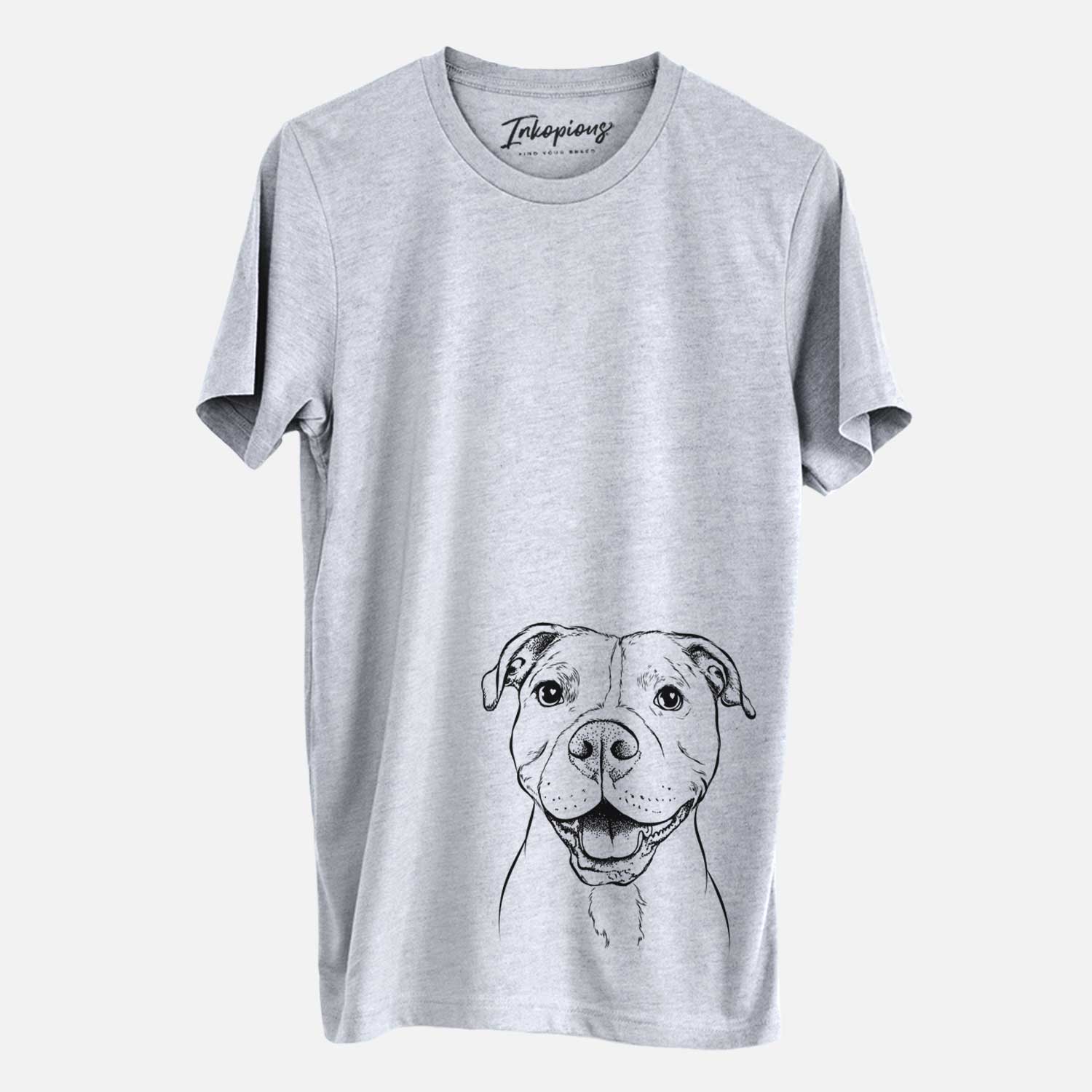 Hand-drawn sketch of Roscoe the Pitbull on a Grey Unisex crewneck