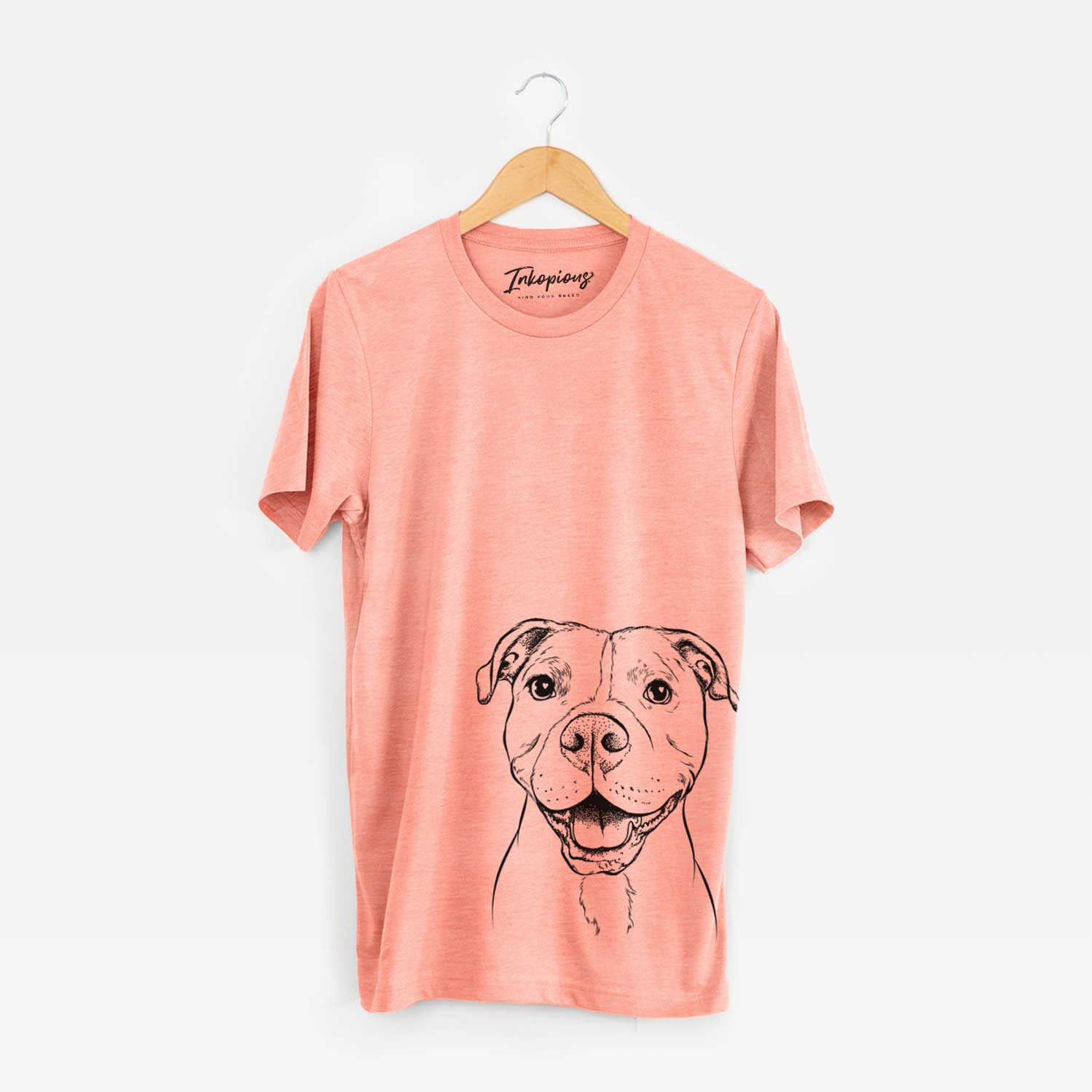 Hand-drawn sketch of Roscoe the Pitbull on a Sunset Bella Canvas Unisex Crewneck