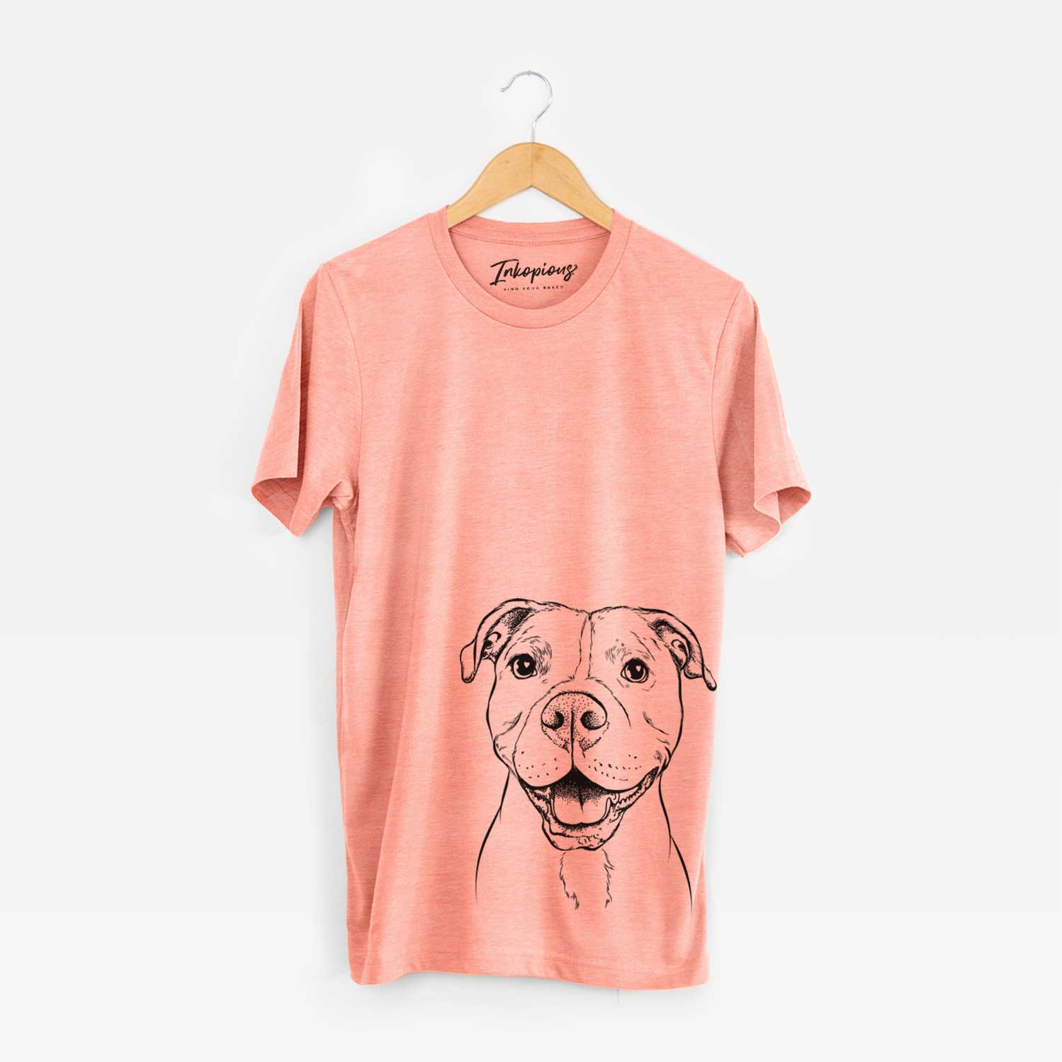 Hand-drawn sketch of Roscoe the Pitbull on a Sunset Unisex crewneck