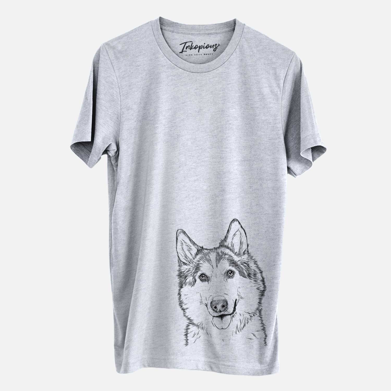 Hand-drawn sketch of Roshi the Mixed Breed on a Grey Unisex crewneck