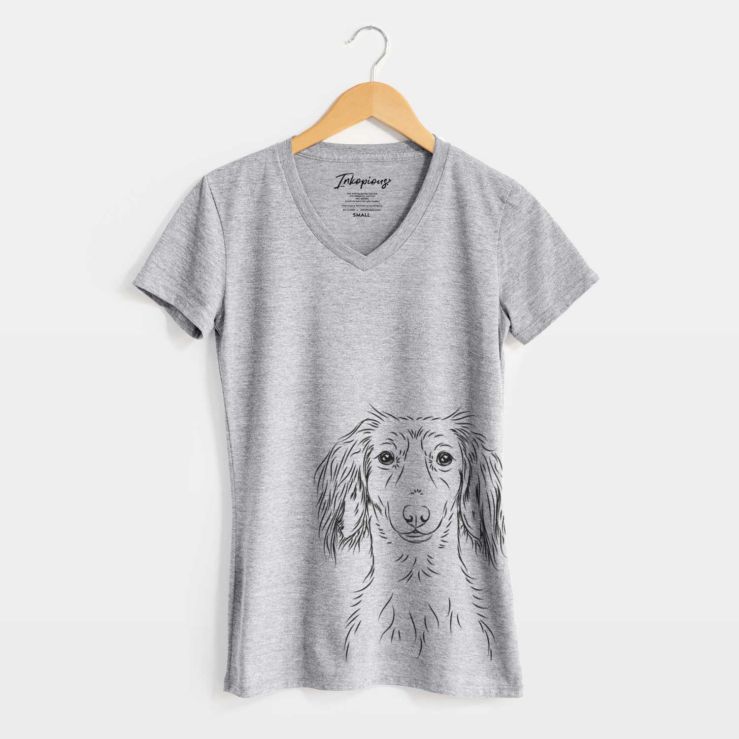 Bare Roux the Long Haired Dachshund - Women's V-neck Shirt