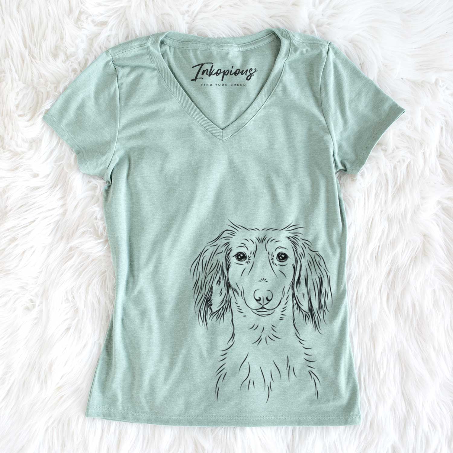 Bare Roux the Long Haired Dachshund - Women's V-neck Shirt