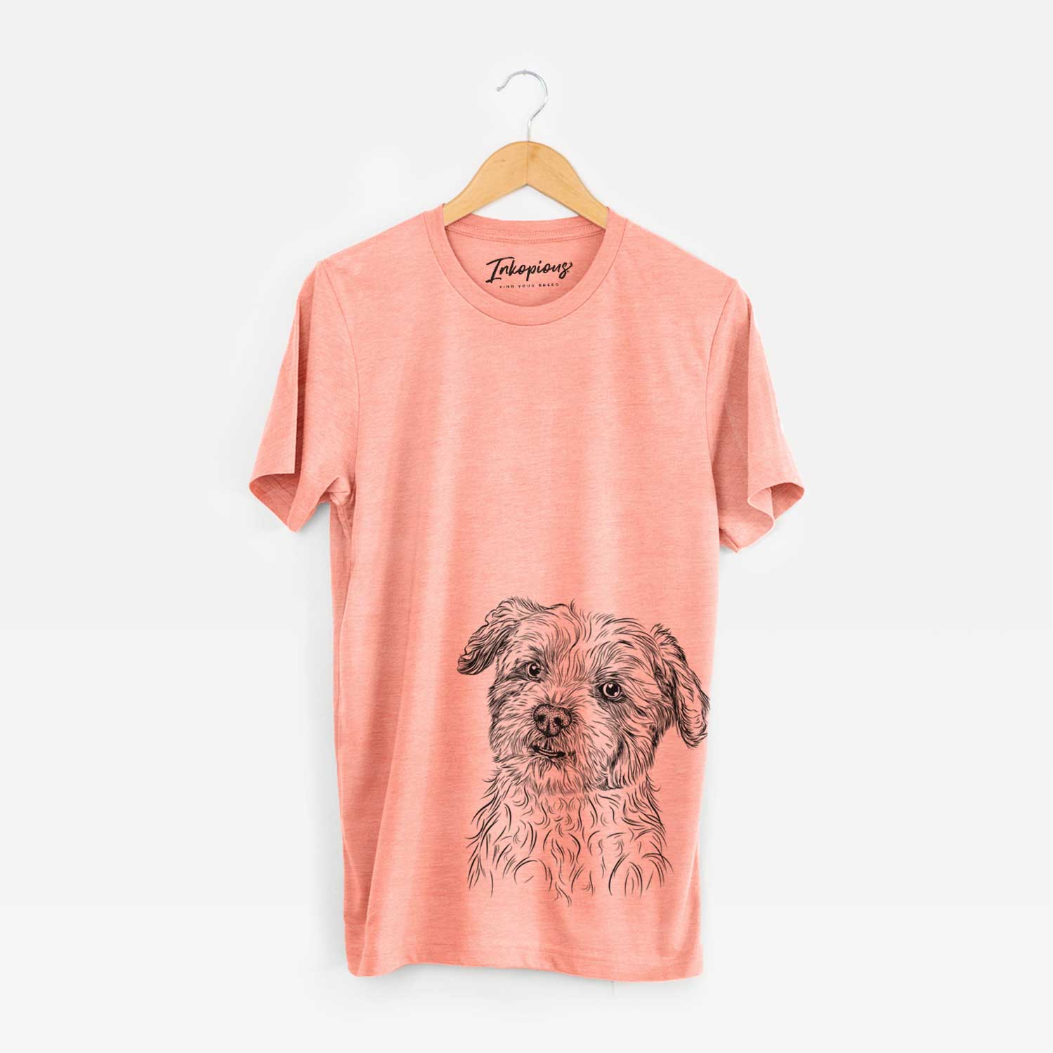 Hand-drawn sketch of Roxie the Schnauzer Shih Tzu Mix on a Sunset Unisex crewneck