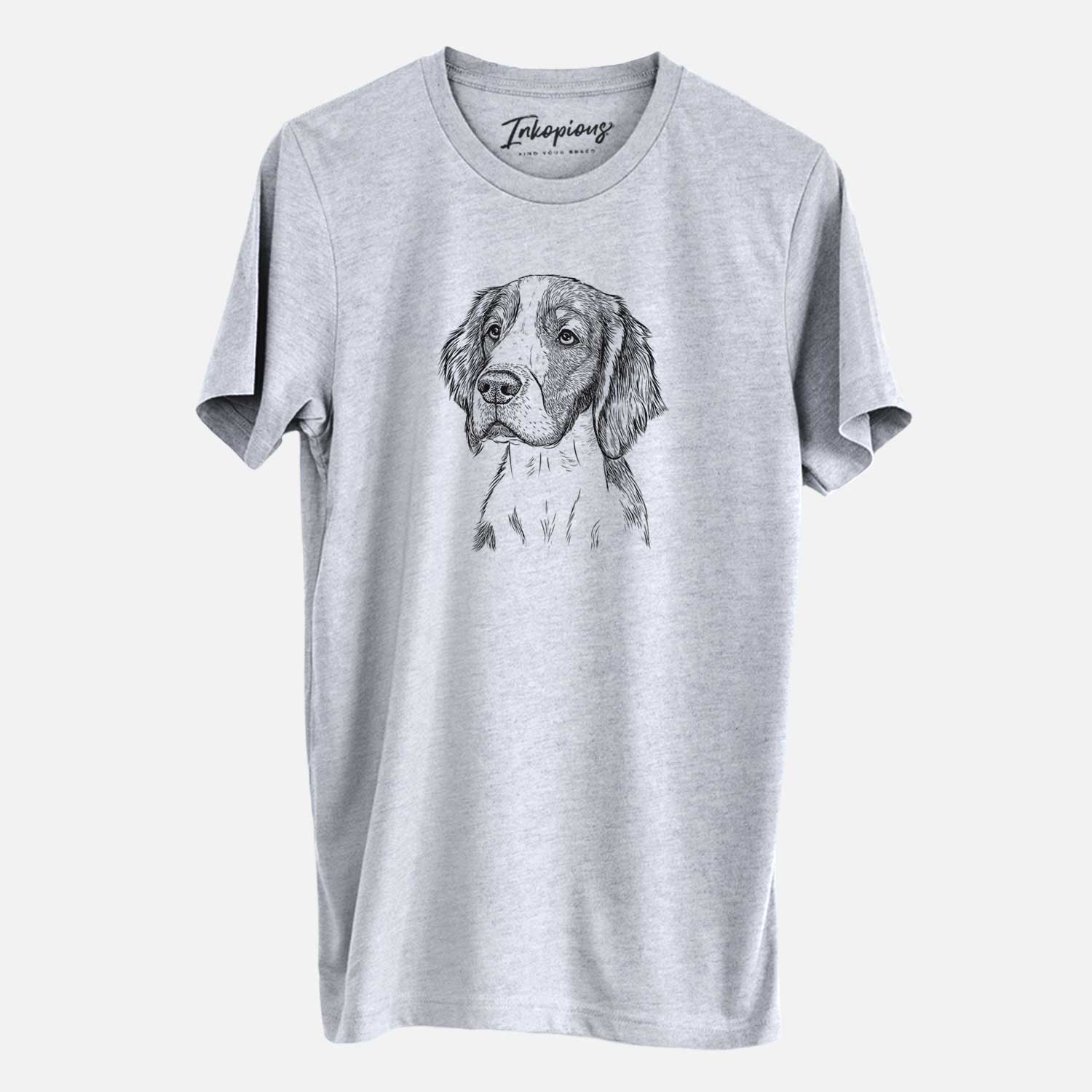 Hand-drawn sketch of Roxy the Welsh Springer Spaniel on a Grey Unisex crewneck