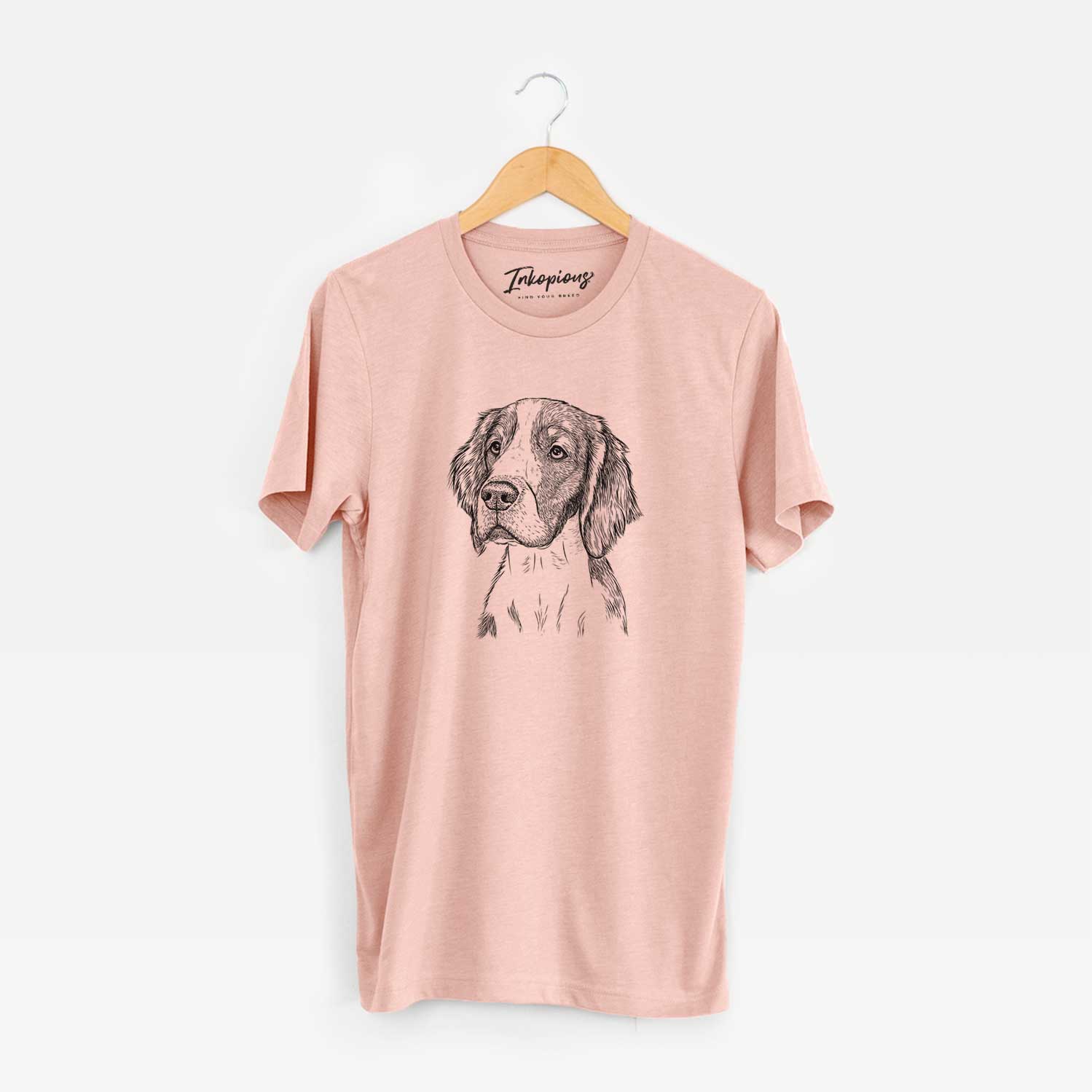 Hand-drawn sketch of Roxy the Welsh Springer Spaniel on a Peach Unisex crewneck