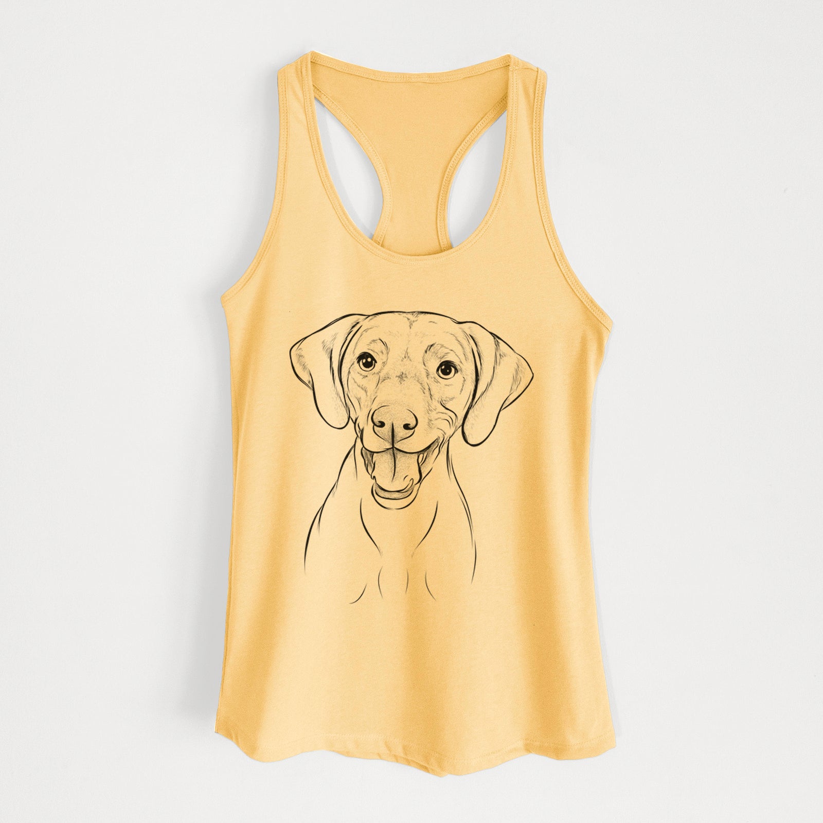 Hand-drawn sketch of Ruby the Vizsla on a Banana Cream Women's racerback tanktop