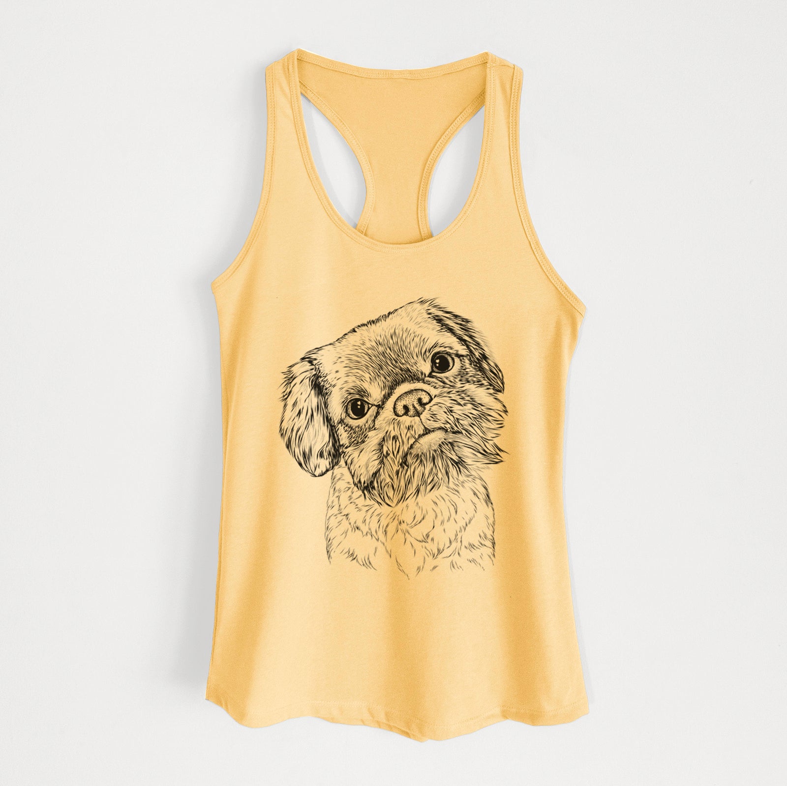 Hand-drawn sketch of Rufus the Shiffon on a Banana Cream Women's racerback tanktop