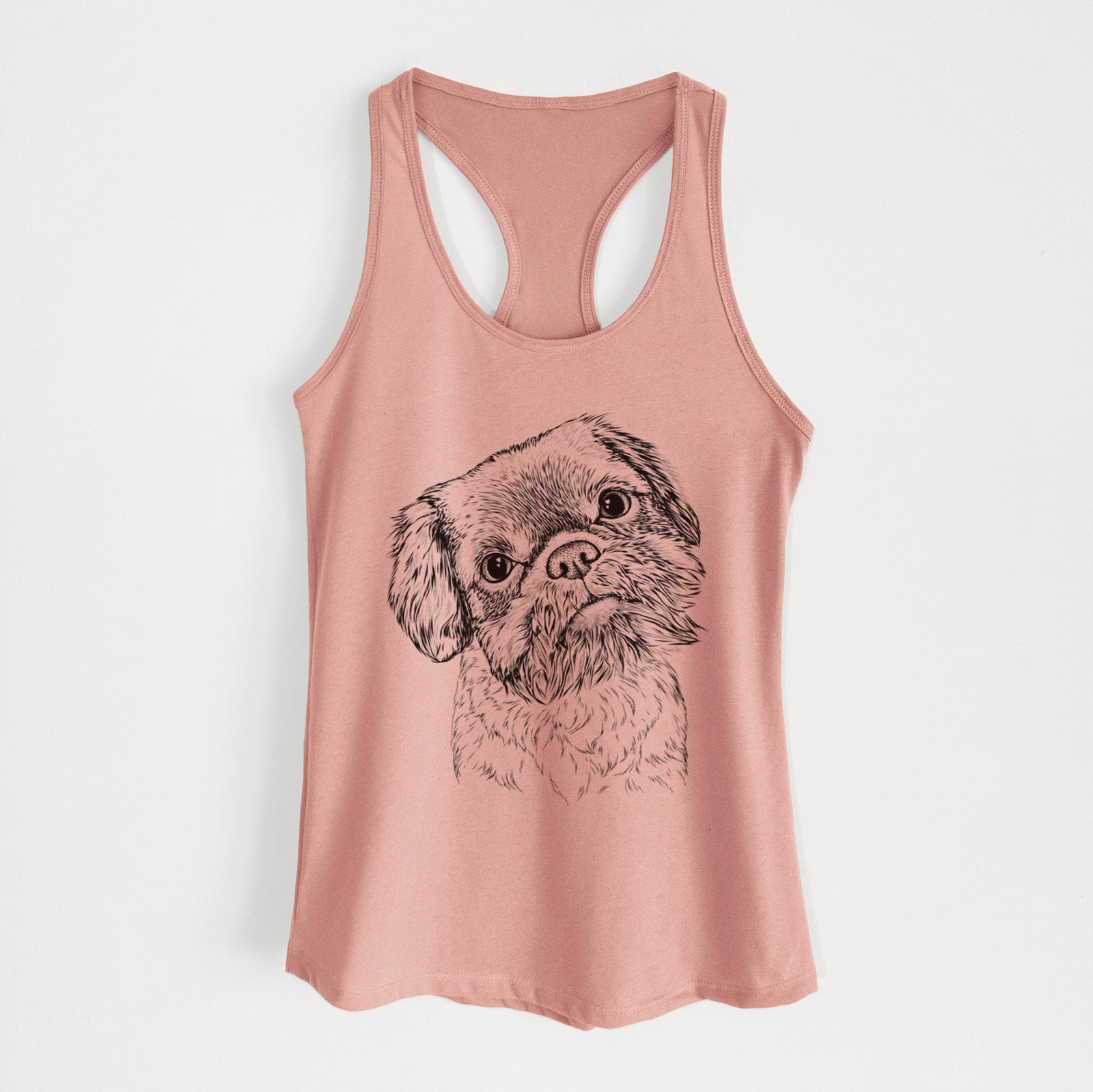 Hand-drawn sketch of Rufus the Shiffon on a Desert Pink Women's racerback tanktop