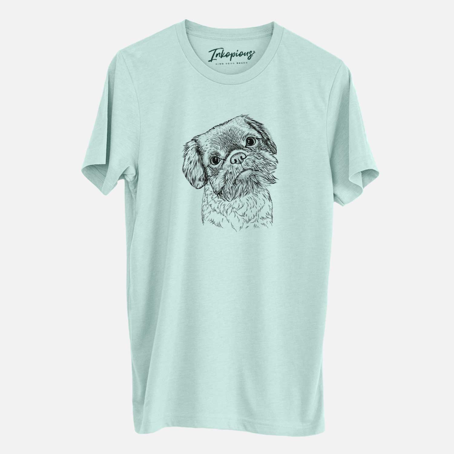 Hand-drawn sketch of Rufus the Shiffon on a Heather Sage Unisex crewneck