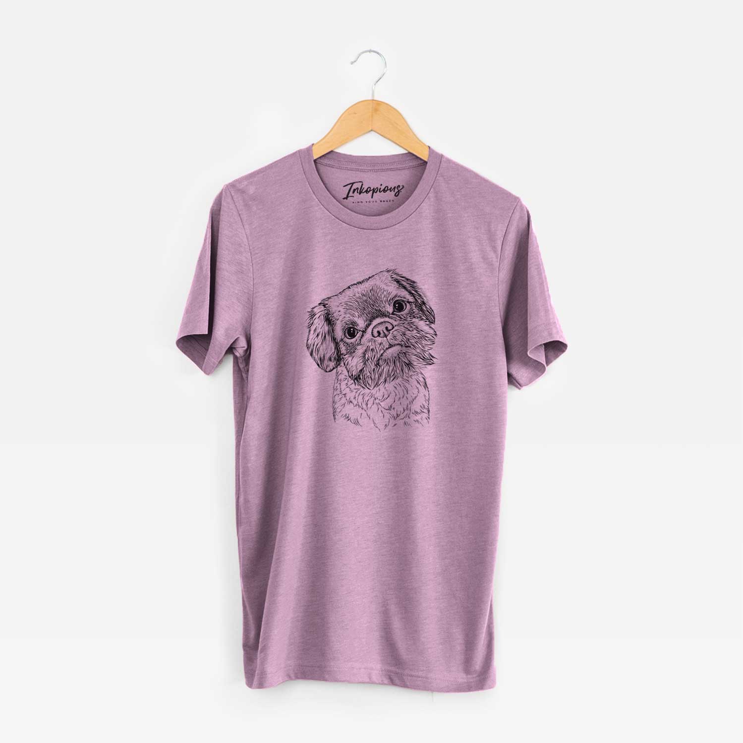 Hand-drawn sketch of Rufus the Shiffon on an Orchid Unisex crewneck