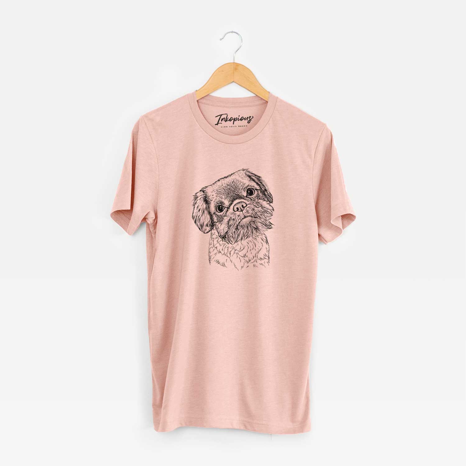 Hand-drawn sketch of Rufus the Shiffon on a Peach Unisex crewneck