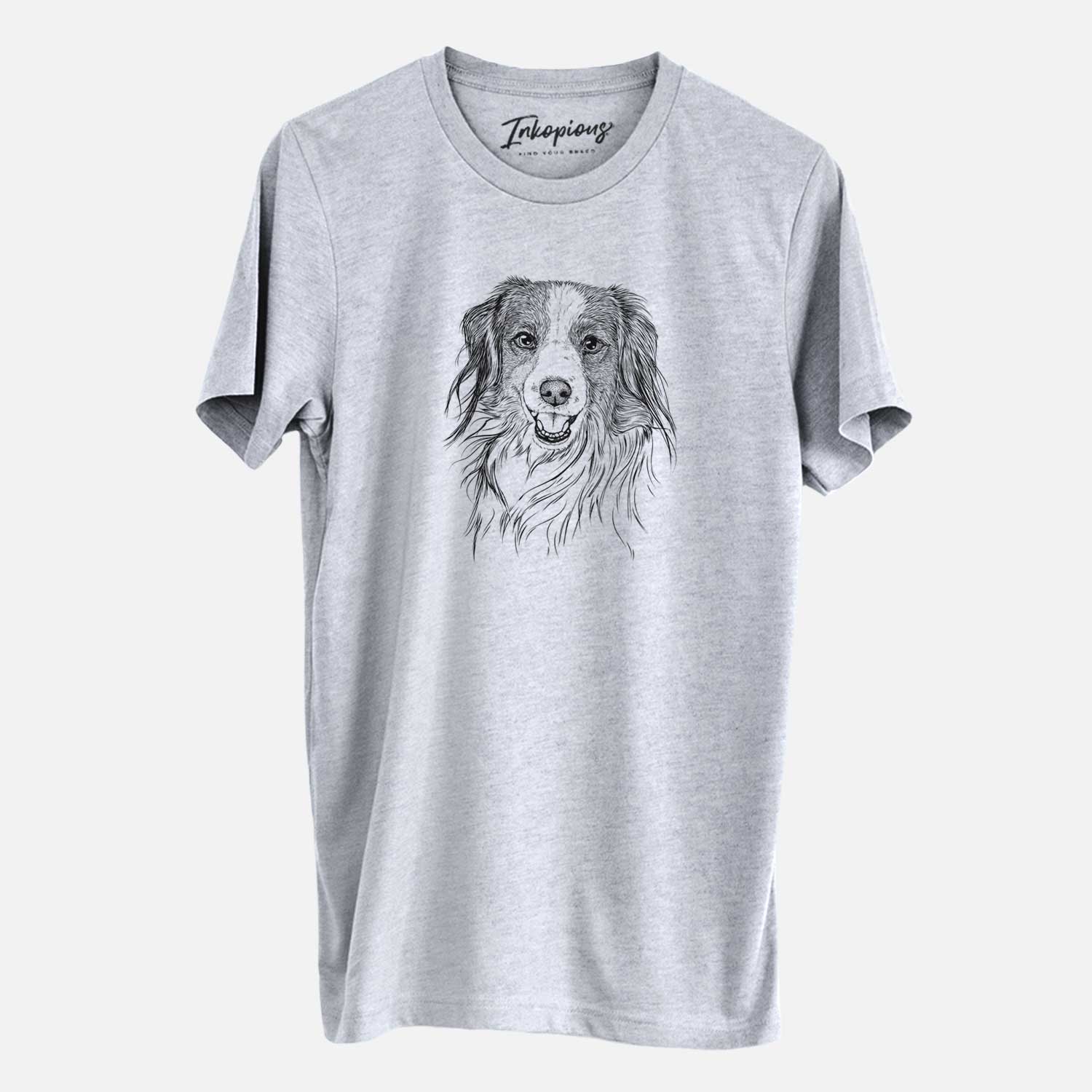 Hand-drawn sketch of Rutger the Nederlandse Kooikerhondje on a Grey Unisex crewneck