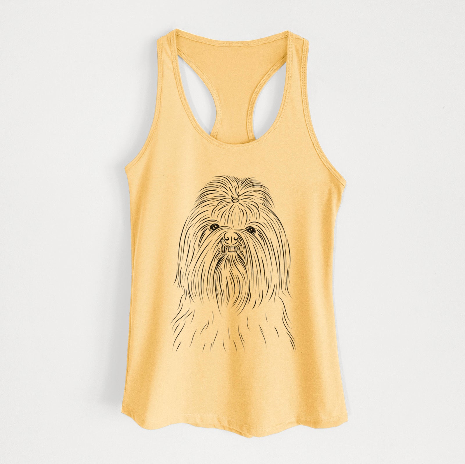 Hand-drawn sketch of Sabine the Shih Tzu on a Banana Cream Women's racerback tanktop