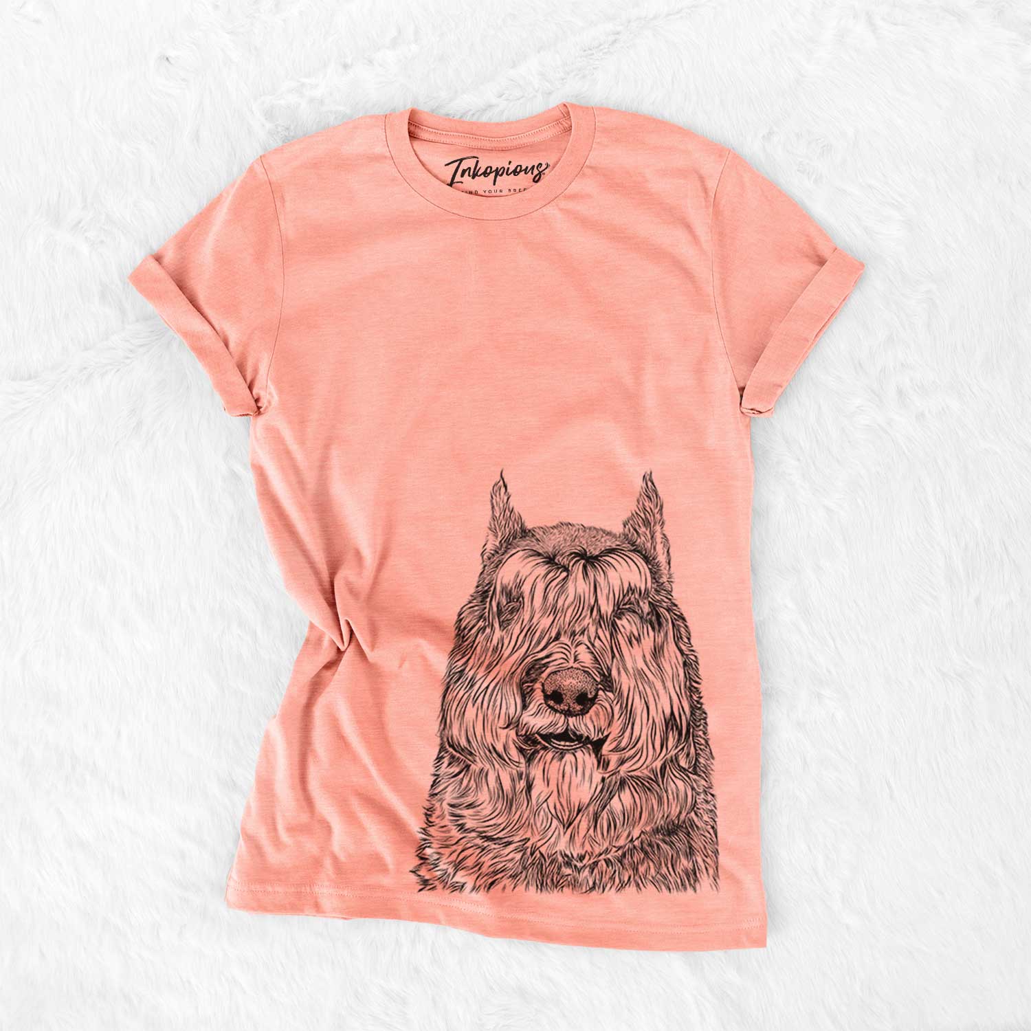 Hand-drawn sketch of Sabre the Bouvier des Flandres on a Sunset Bella Canvas Unisex Crewneck