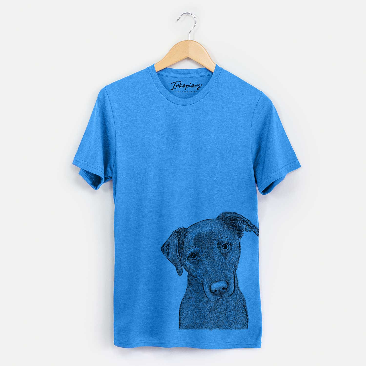 Hand-drawn sketch of Sadie the Whipador on a Blue Unisex crewneck