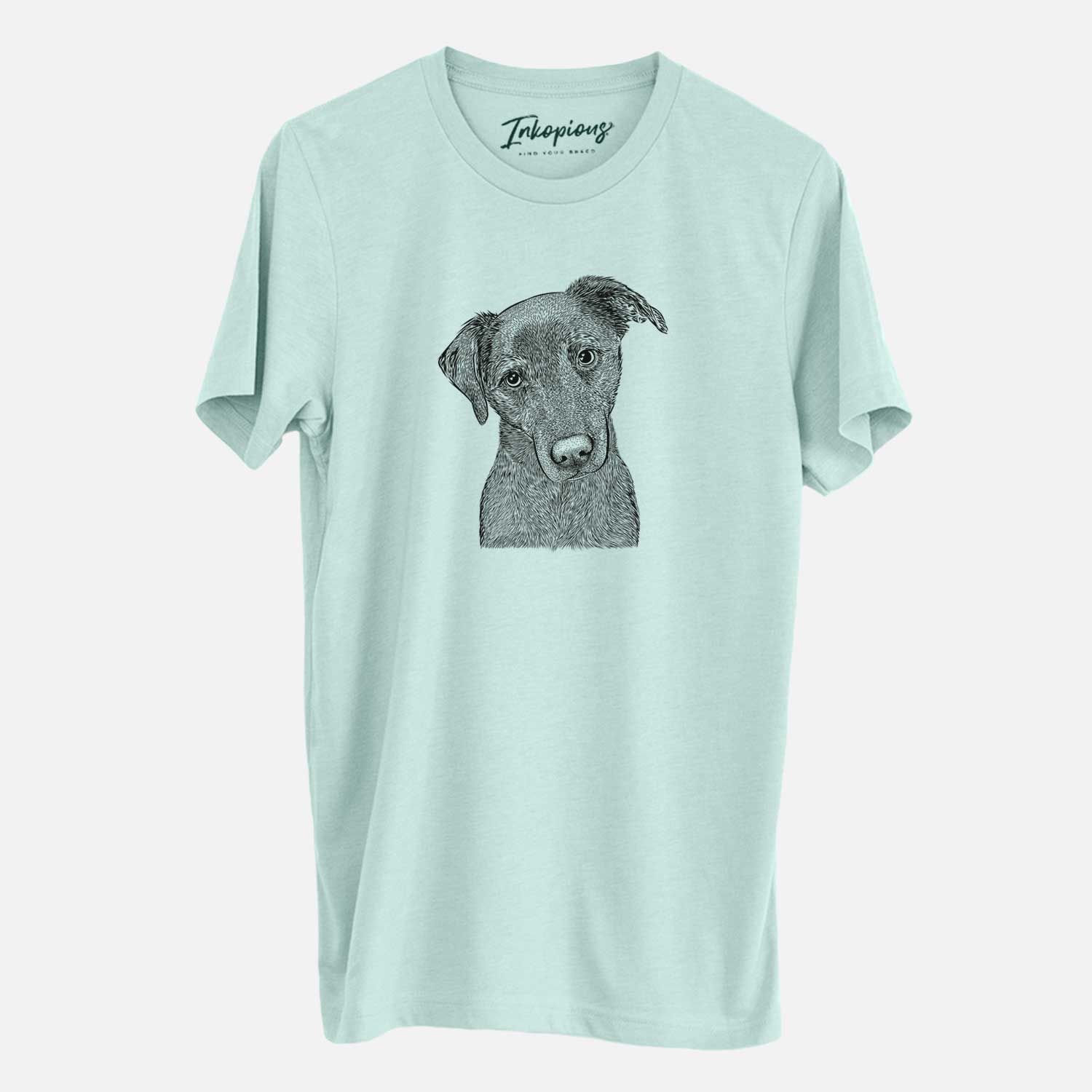 Hand-drawn sketch of Sadie the Whipador on a Heather Sage Unisex crewneck