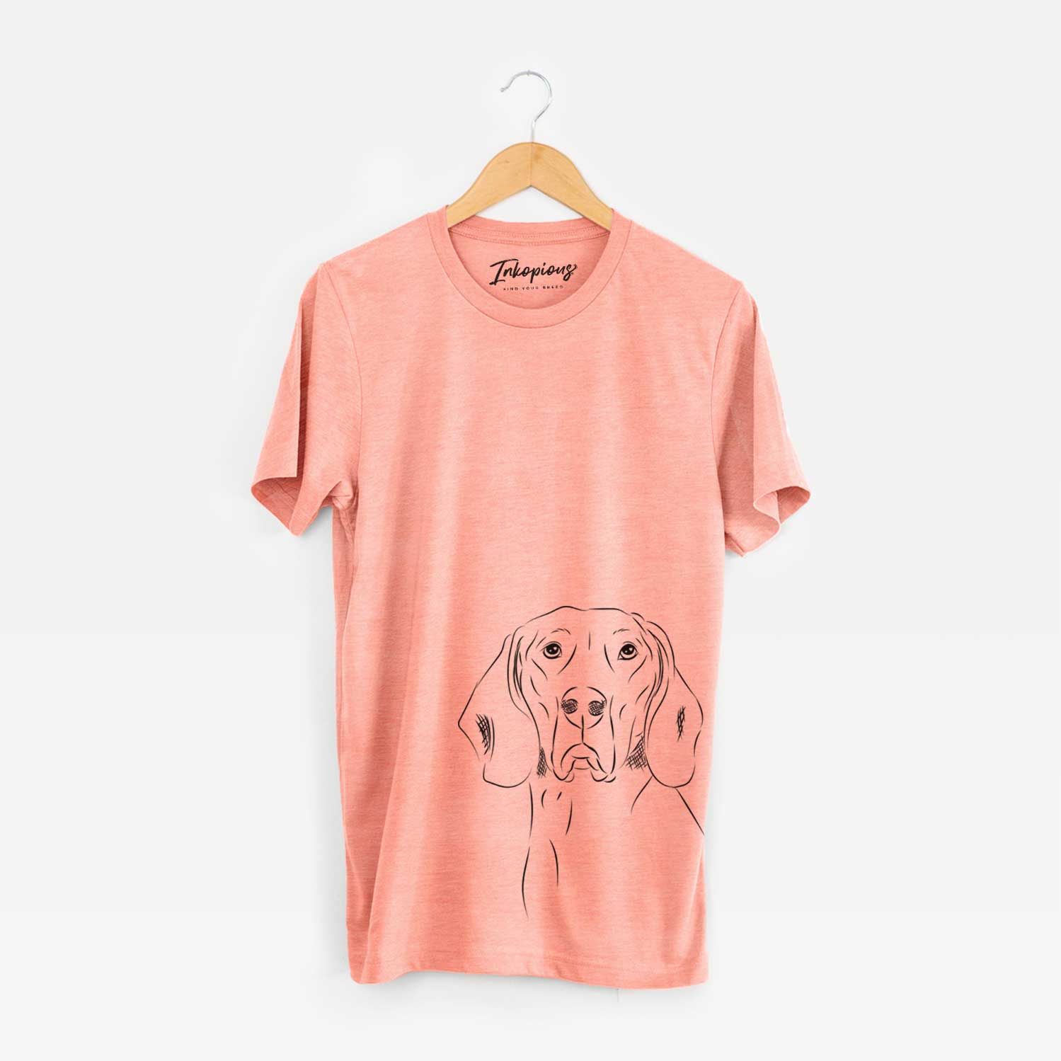 Hand-drawn sketch of Sagan the Coonhound on a Sunset Unisex crewneck