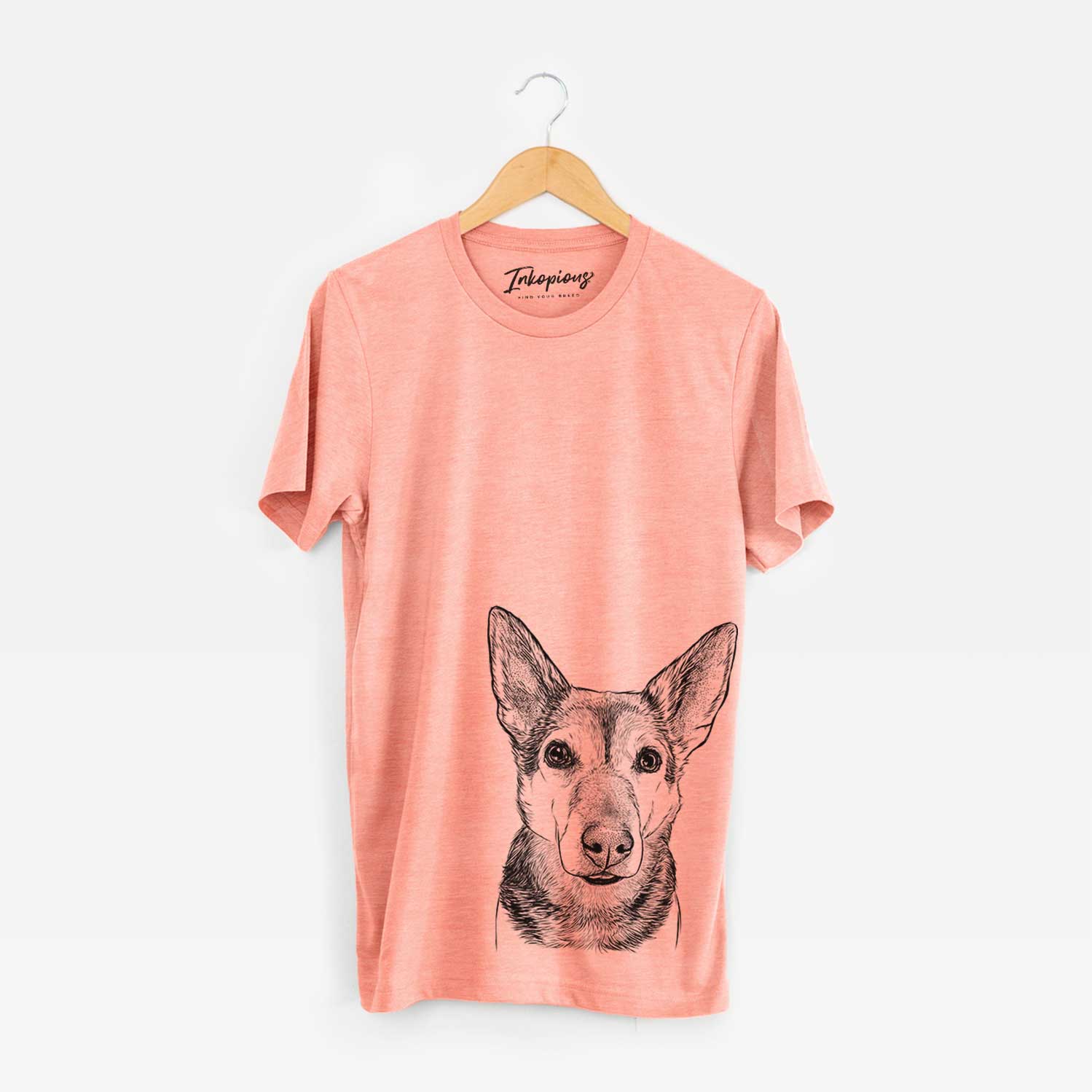 Hand-drawn sketch of Sammie the Mixed Breed on a Sunset Bella Canvas Unisex Crewneck